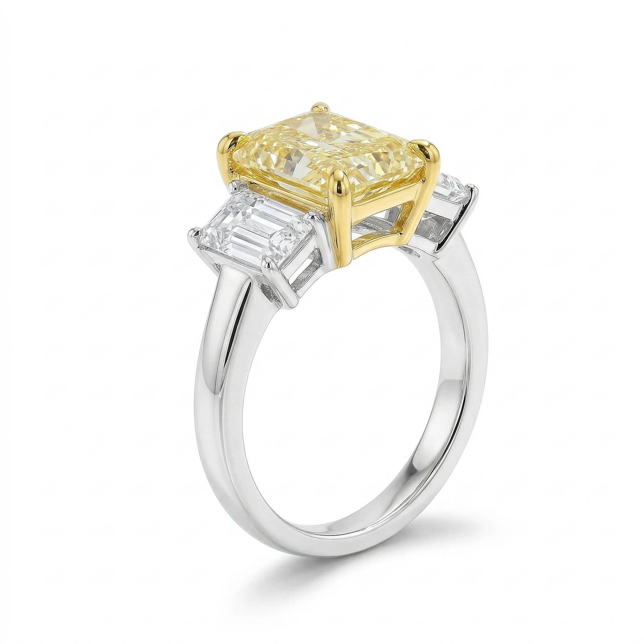 Natural Yellow Radiant Diamond Three Stone Ring | GIA Certified product image 2