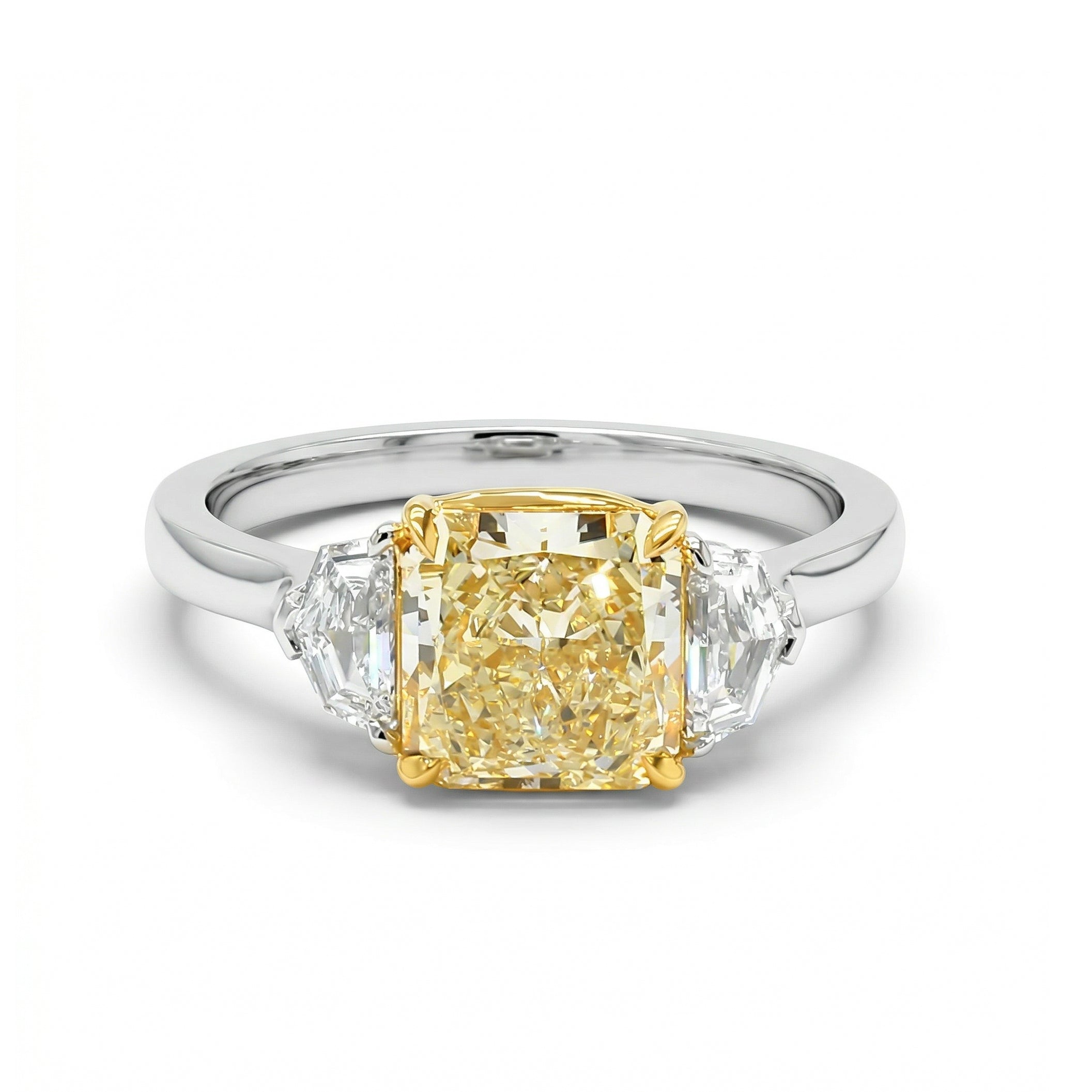 Natural Yellow Radiant Diamond Three Stone Ring | GIA Certified product image 1