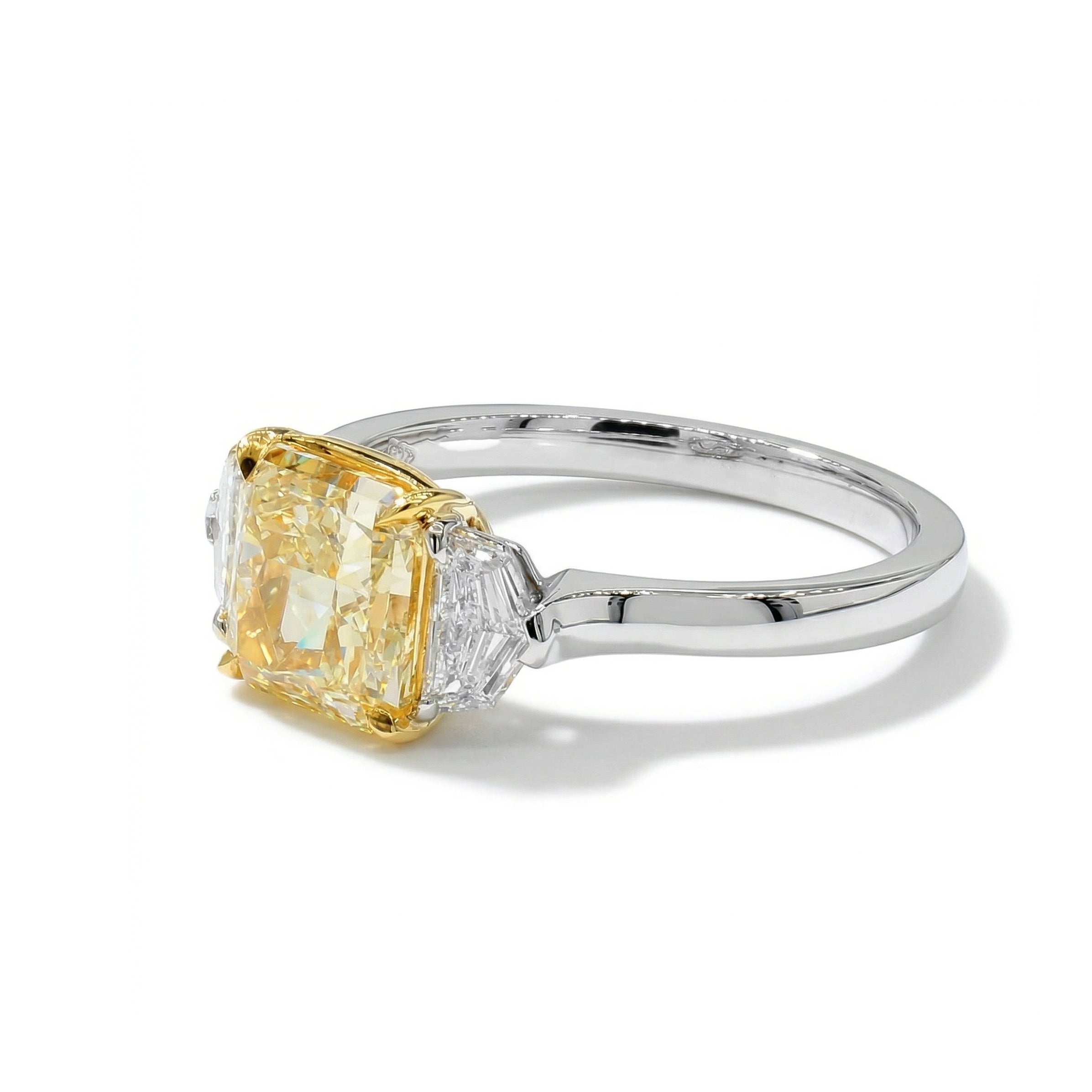 Natural Yellow Radiant Diamond Three Stone Ring | GIA Certified product image 2