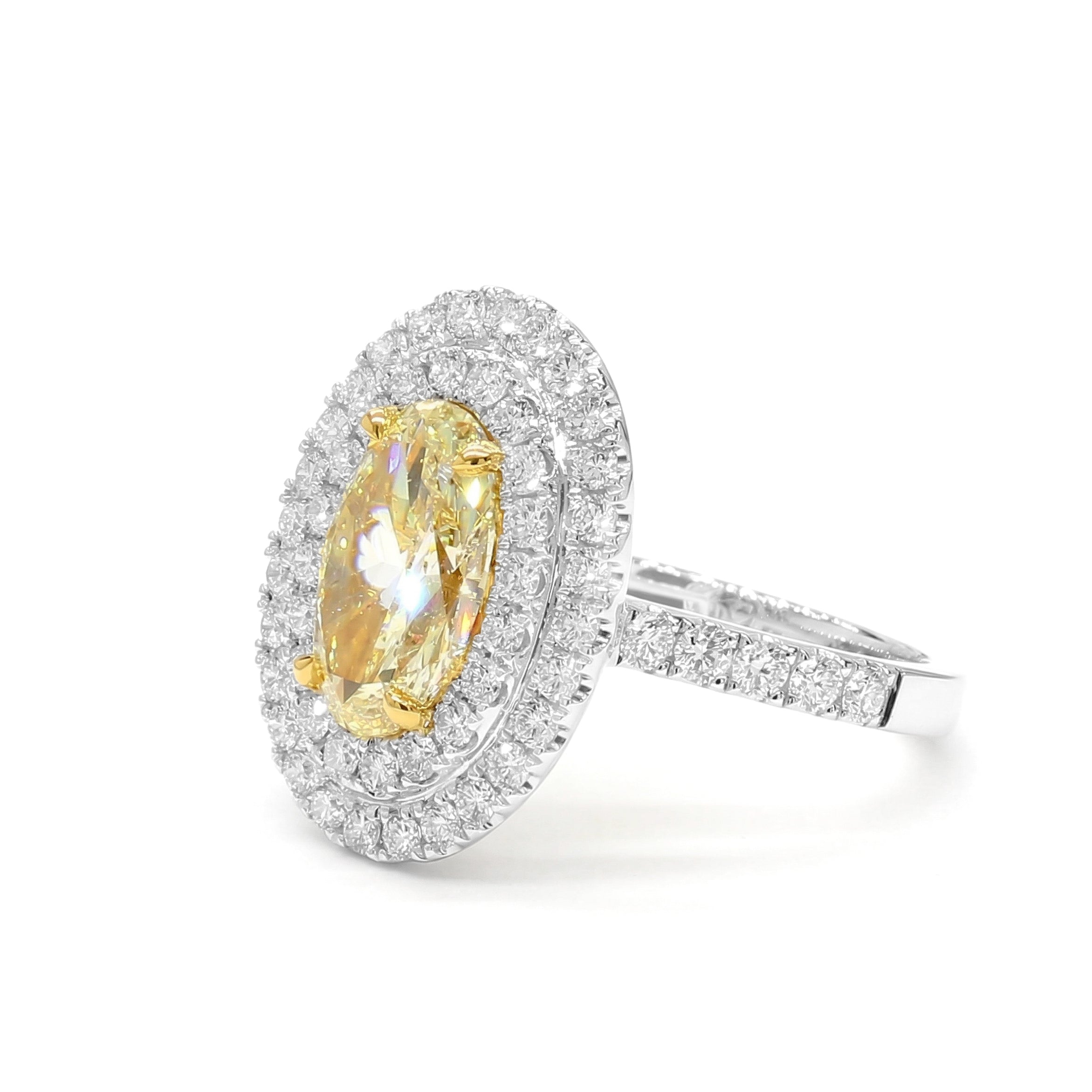 Natural Yellow Oval Diamond Halo Ring | GIA Certified product image 2