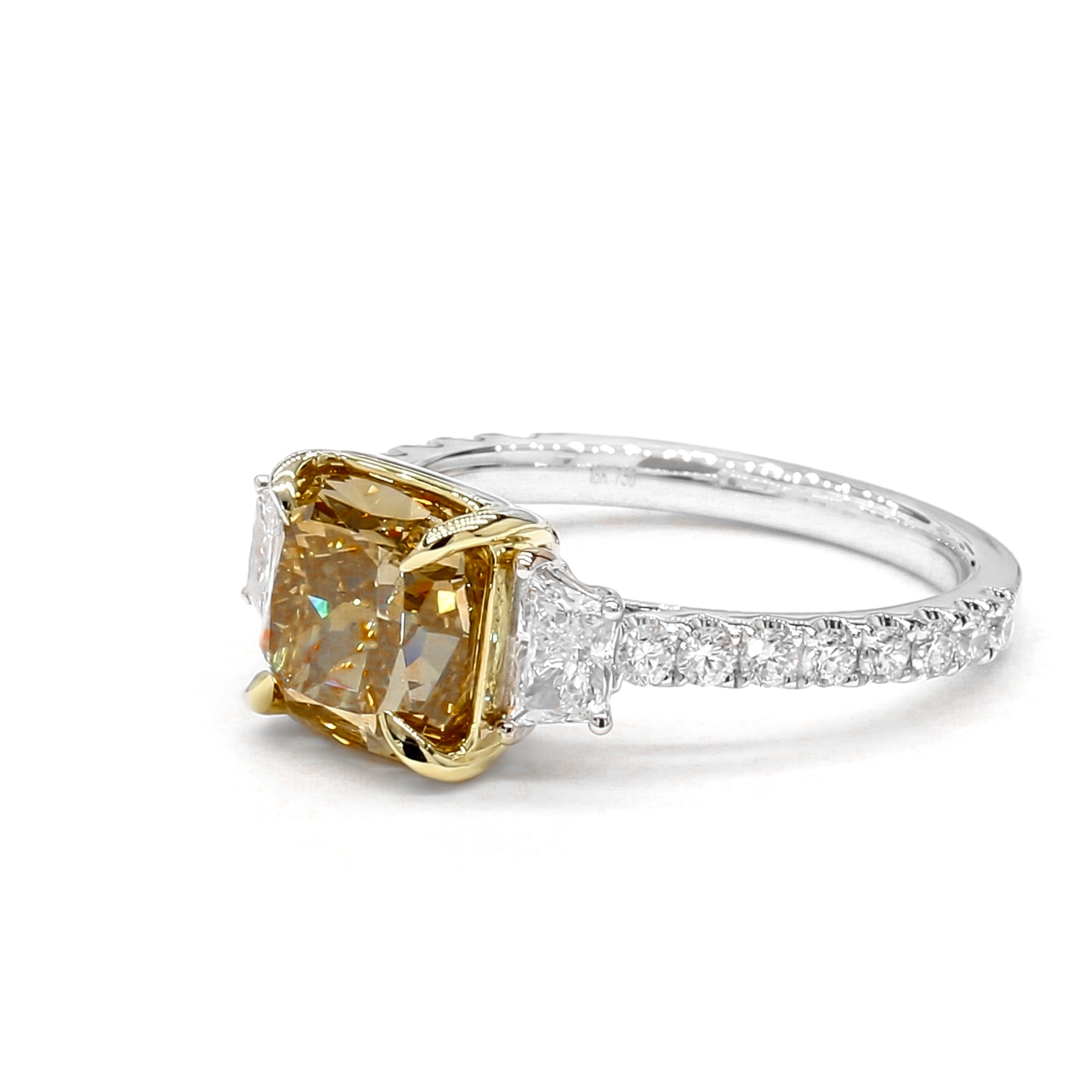 Natural Orange Cushion Diamond Three Stone Ring | GIA Certified product image 2