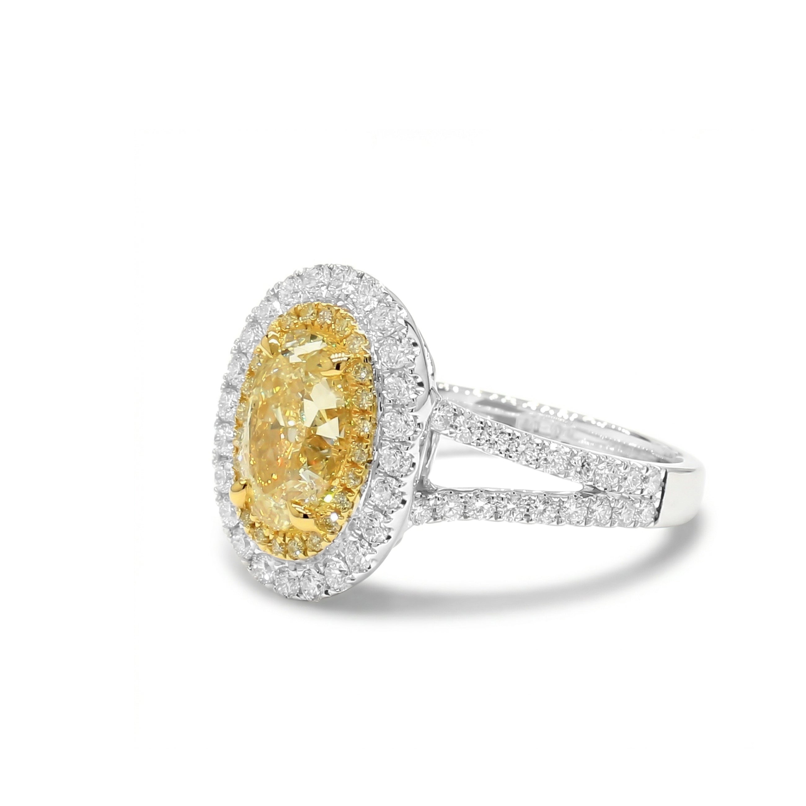 Natural Yellow Oval Diamond Halo Ring | GIA Certified product image 2