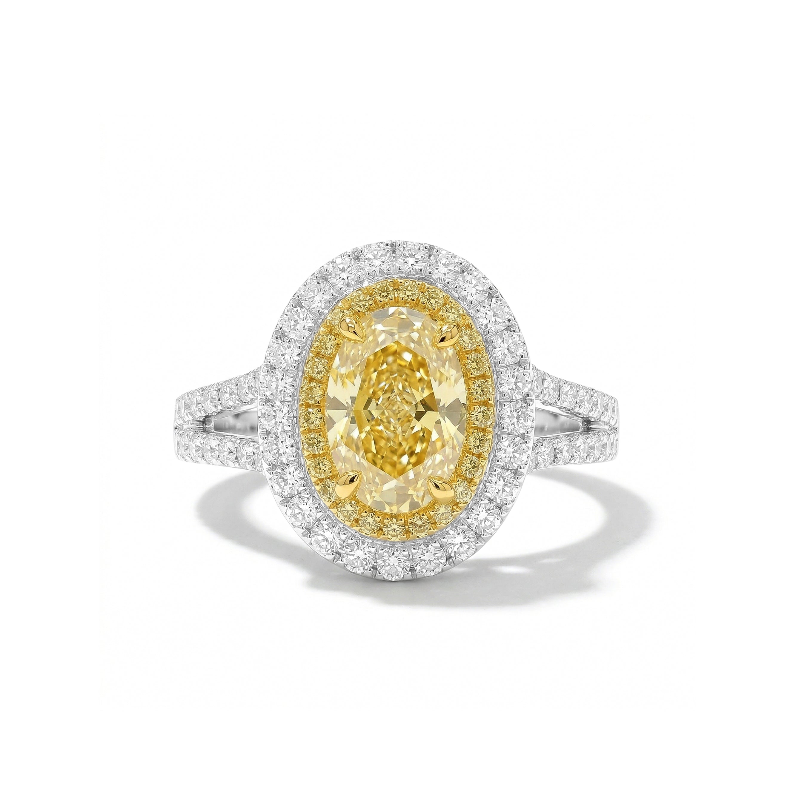 Natural Yellow Oval Diamond Halo Ring | GIA Certified product image 1