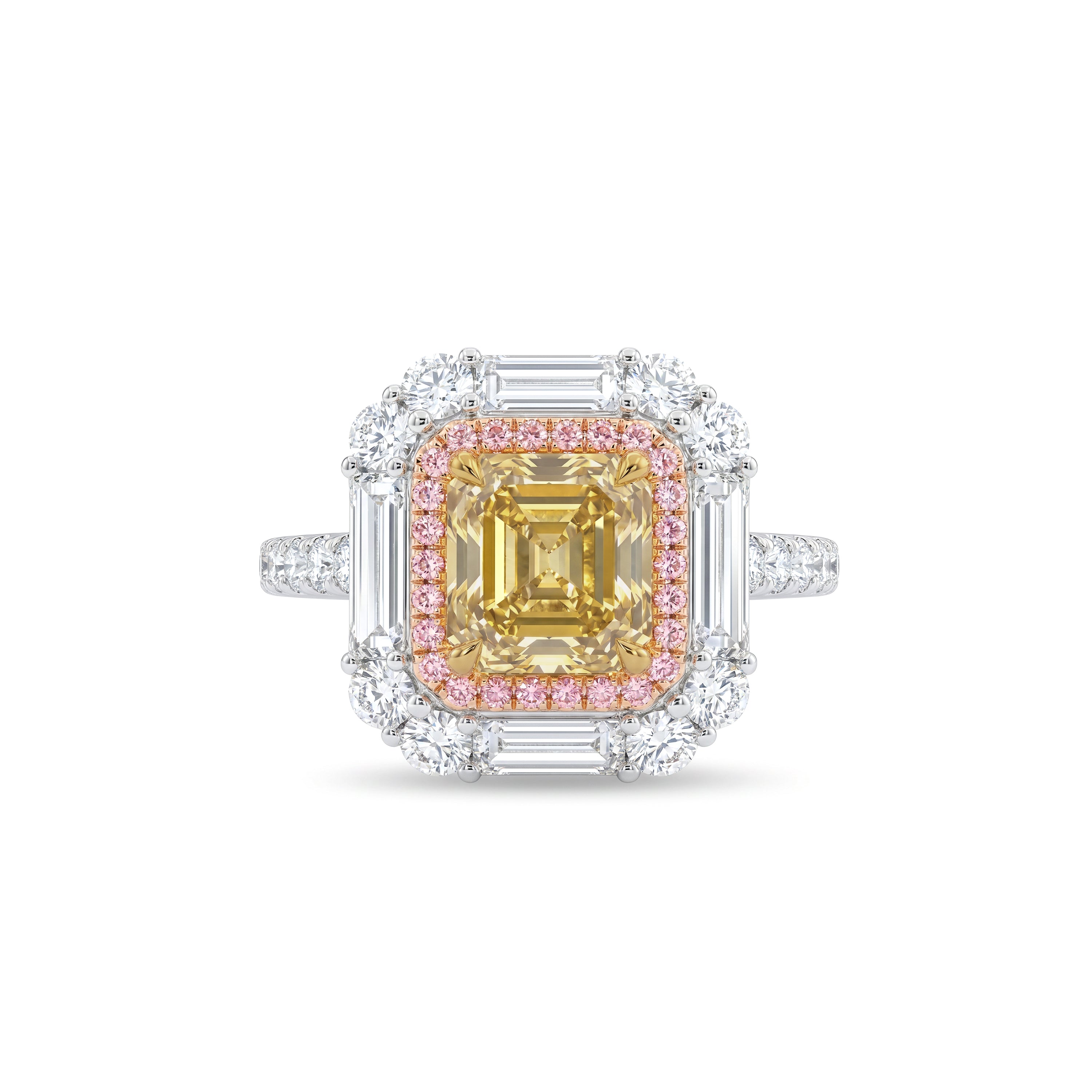 Natural Yellow Asscher Diamond Halo Ring | GIA Certified