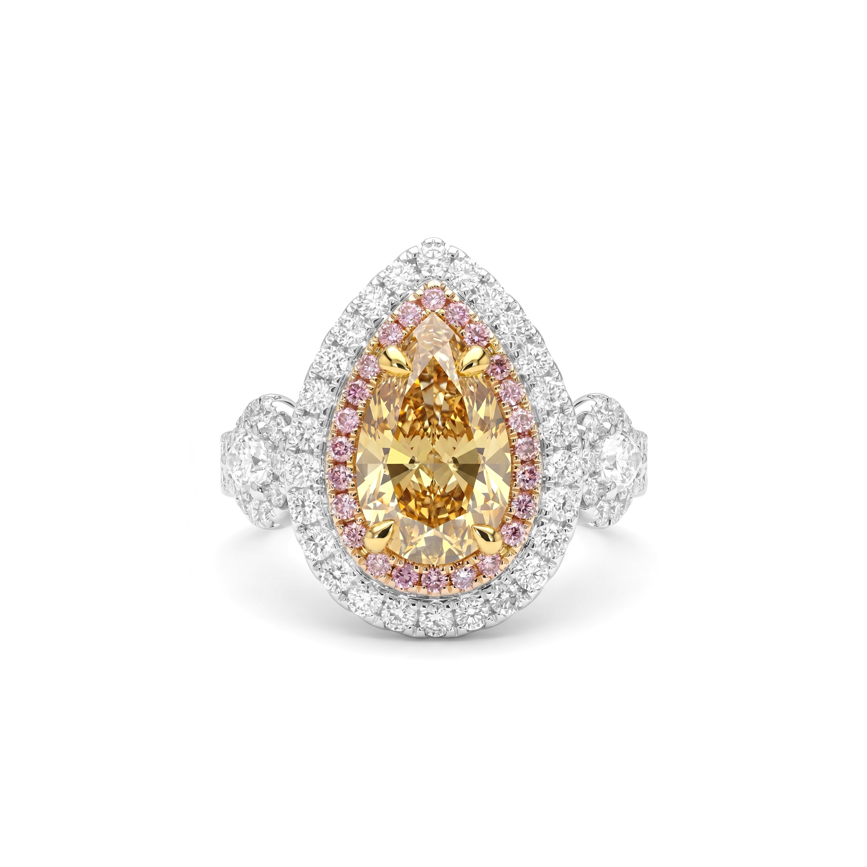 Natural Yellow Pear Diamond Halo Ring | GIA Certified