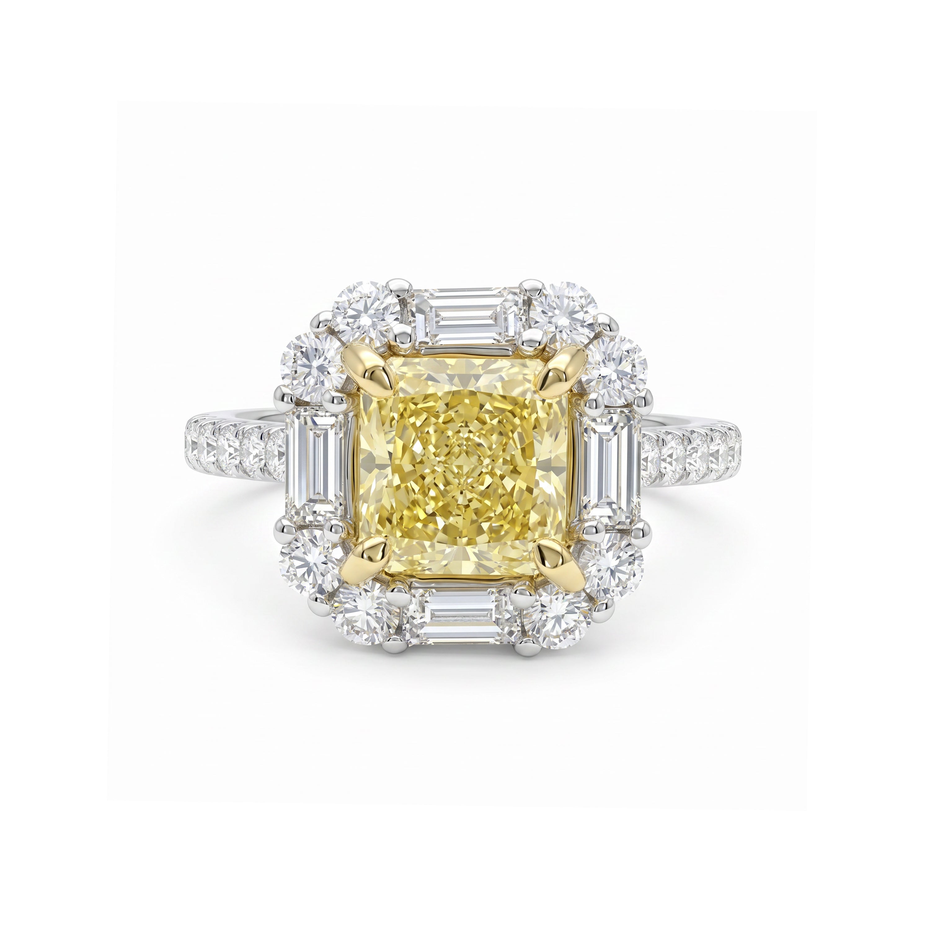 Natural Yellow Radiant Diamond Halo Ring | GIA Certified