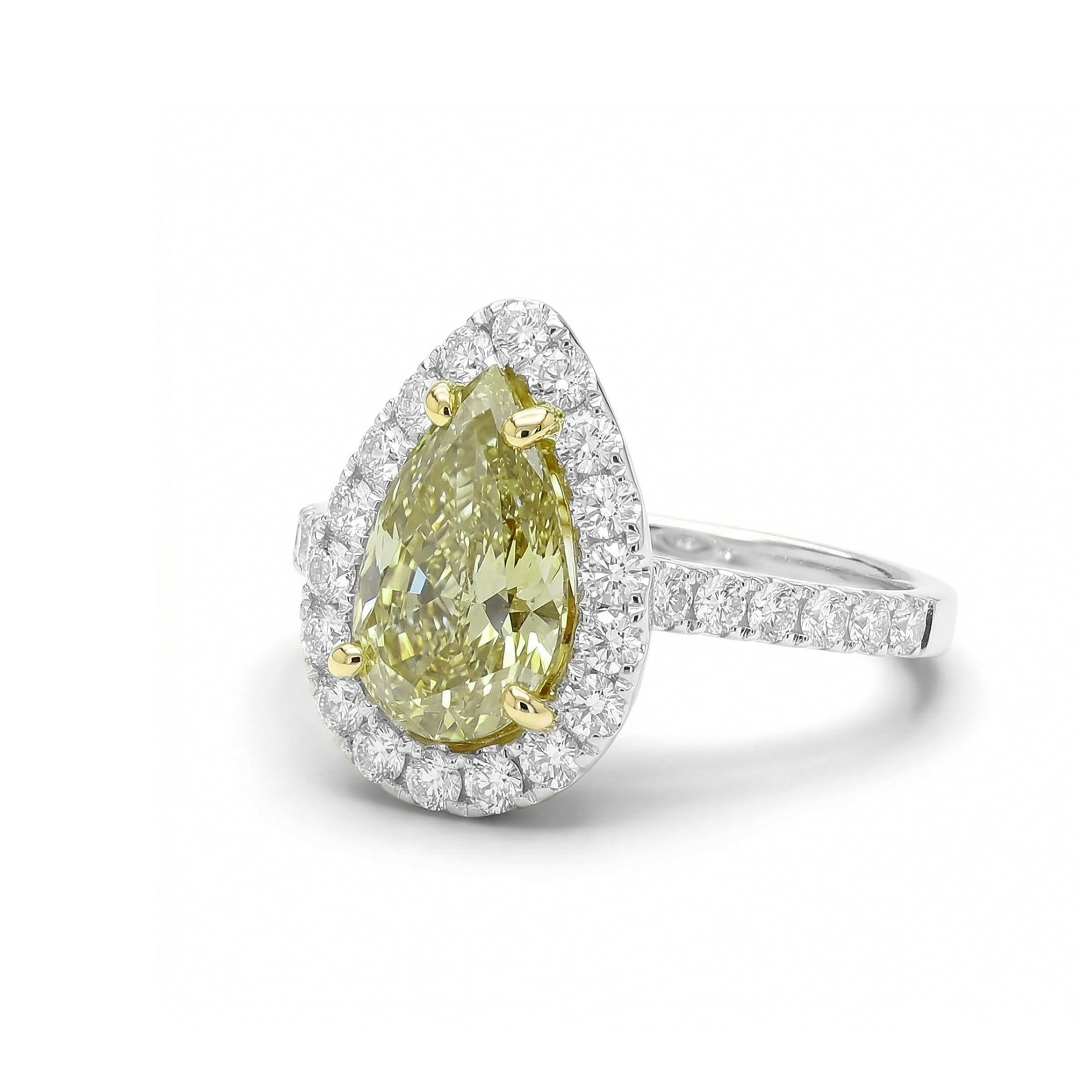 Natural Green Pear Diamond Halo Ring | GIA Certified product image 2