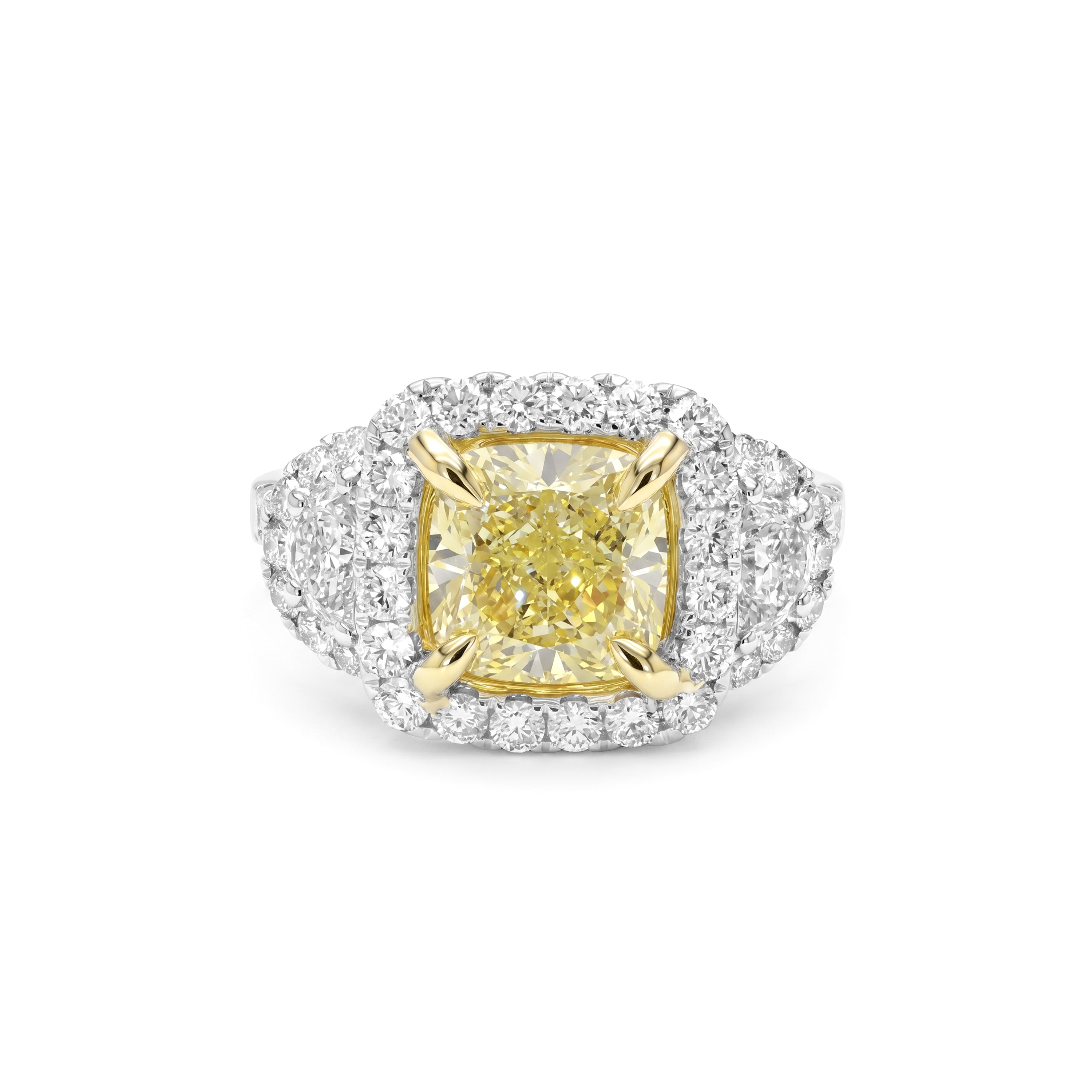Natural Yellow Cushion Diamond Halo Ring | GIA Certified