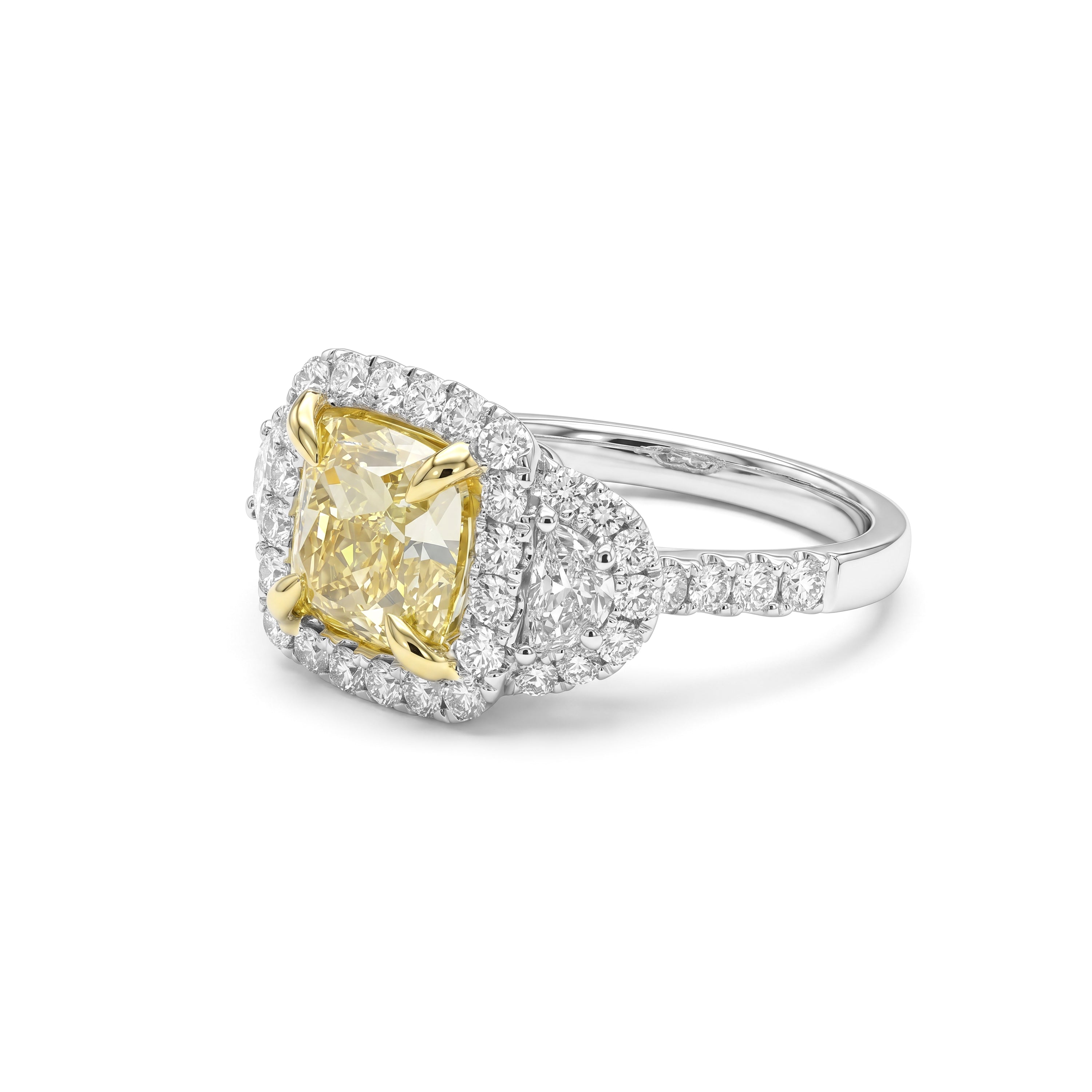Natural Yellow Cushion Diamond Halo Ring | GIA Certified