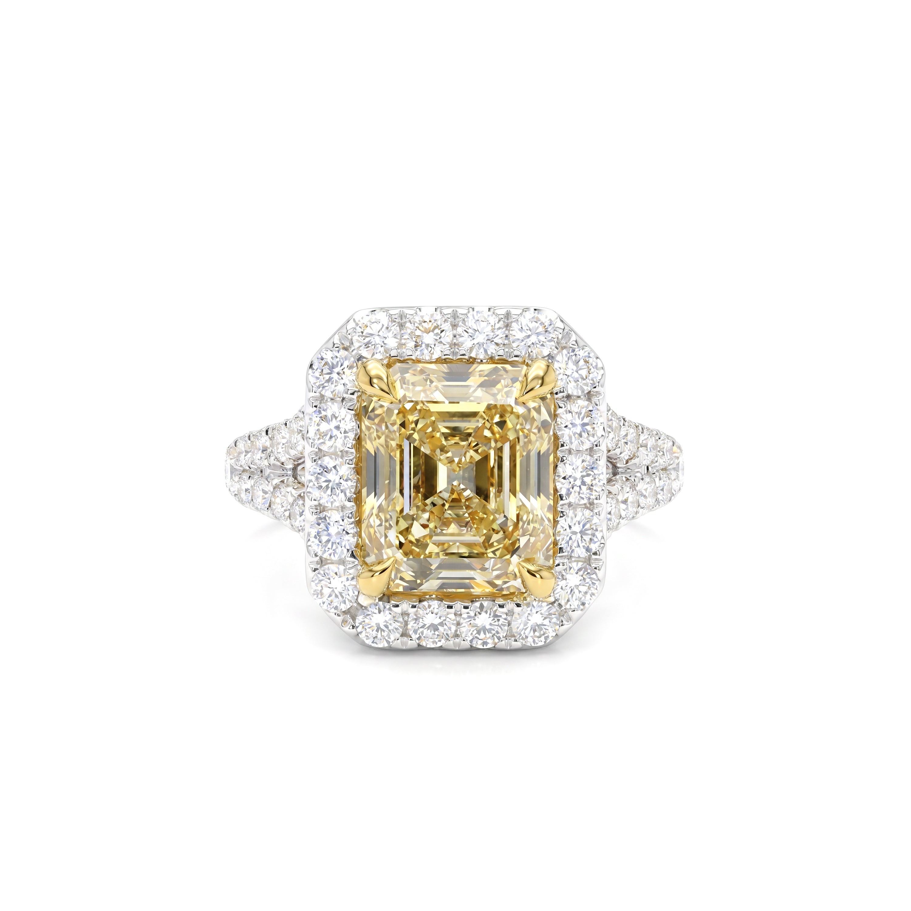 Natural Yellow Emerald Cut Diamond Halo Ring | GIA Certified