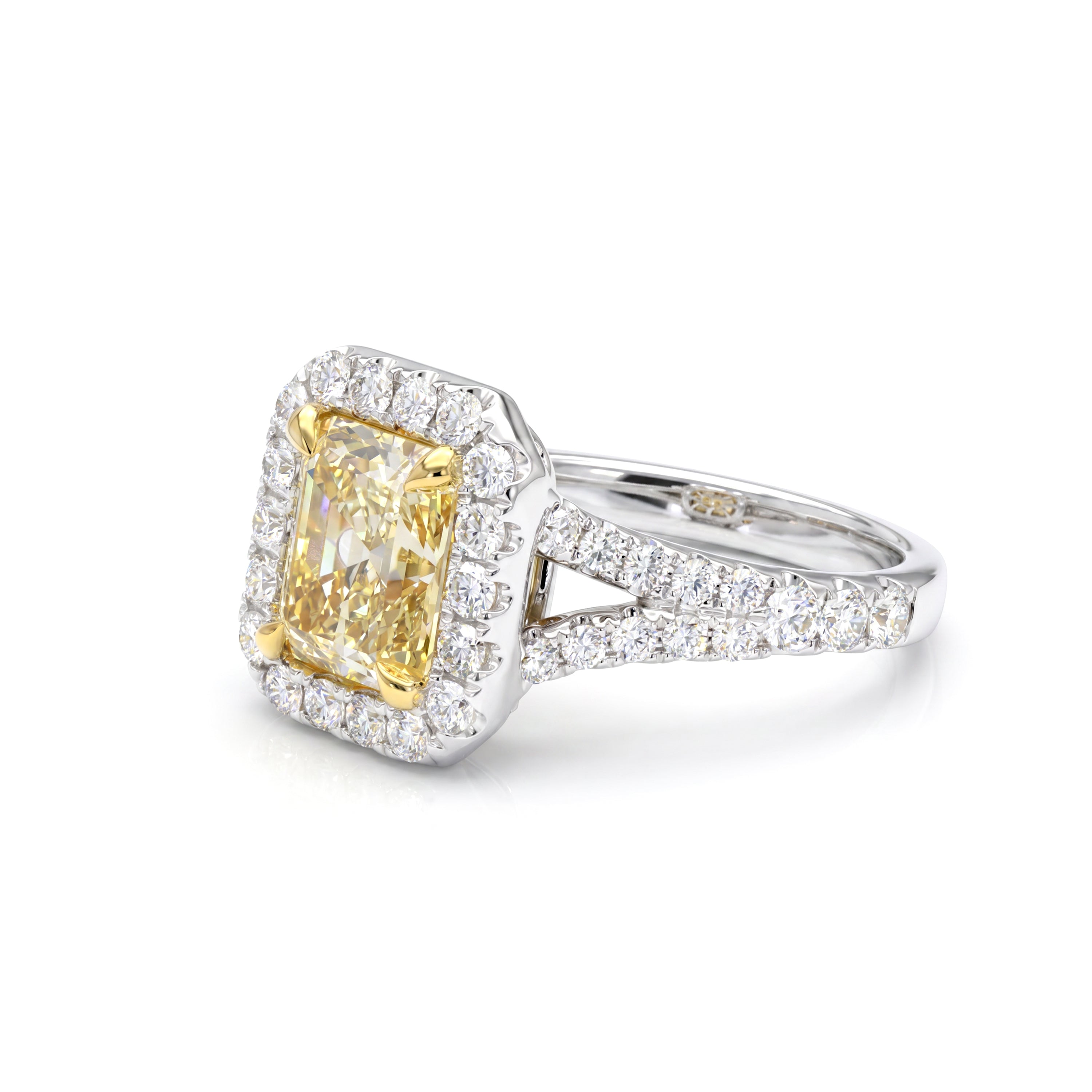 Natural Yellow Emerald Cut Diamond Halo Ring | GIA Certified