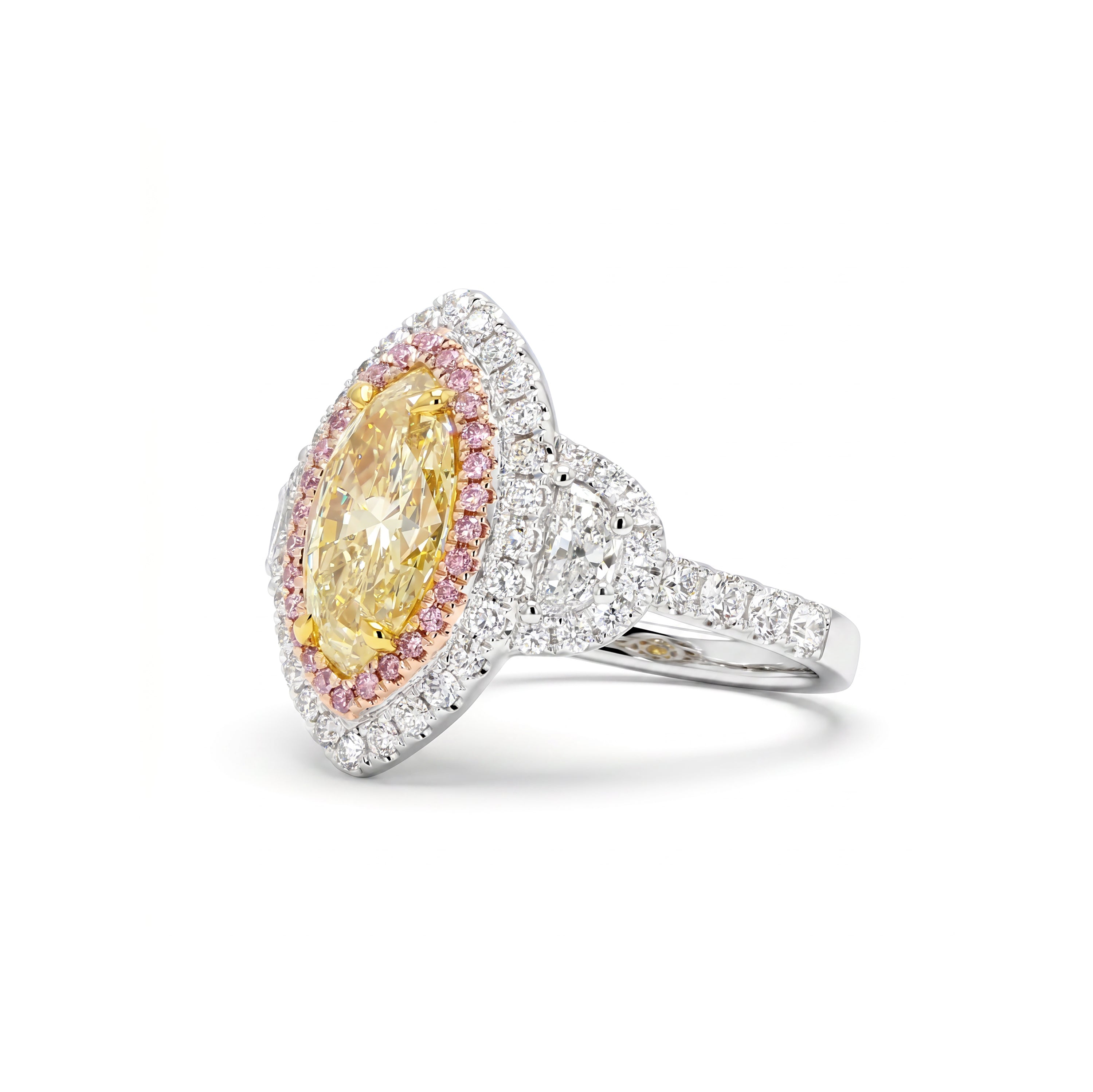 Natural Yellow Marquise Diamond Halo Ring | GIA Certified