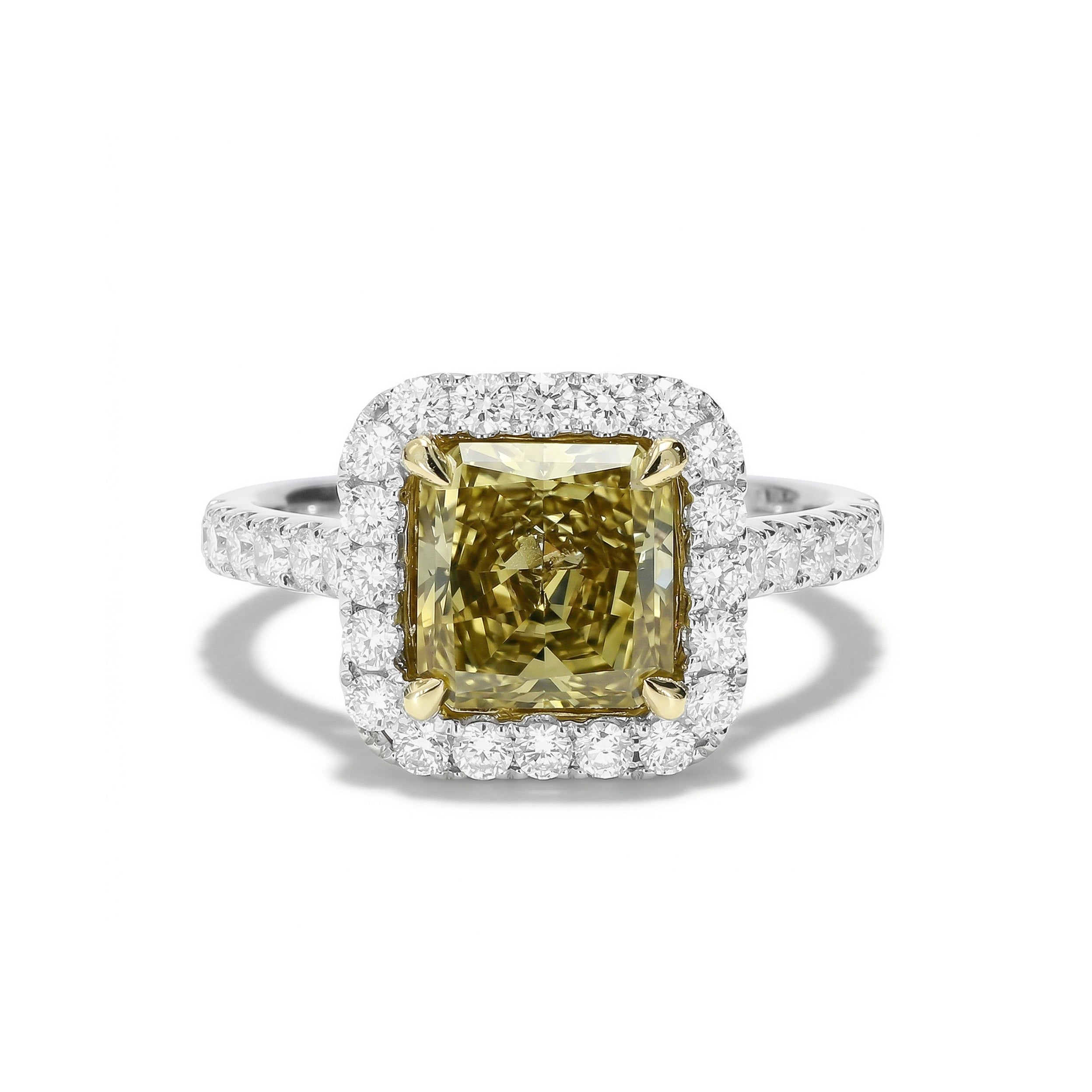 Natural Green Radiant Diamond Halo Ring | GIA Certified product image 1