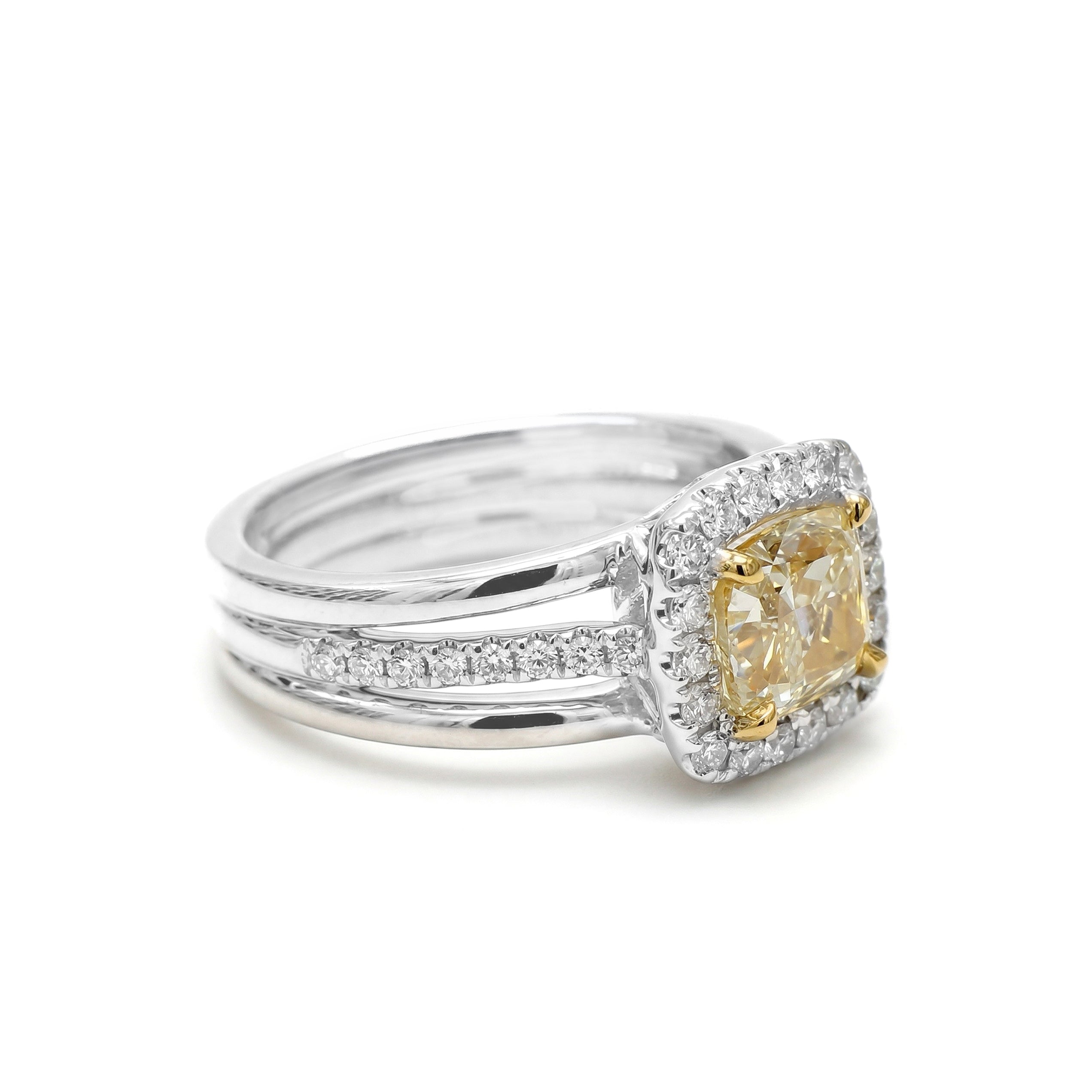 Natural Yellow Cushion Diamond Halo Ring | GIA Certified product image 2