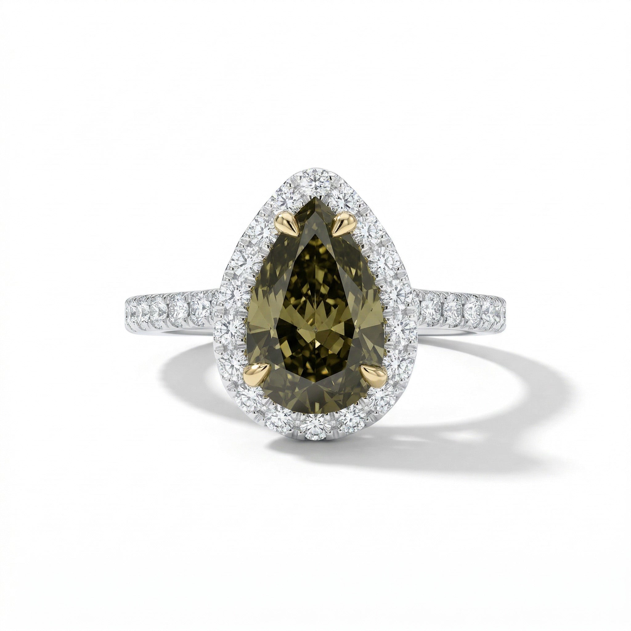 Natural Green Pear Diamond Halo Ring | GIA Certified product image 1