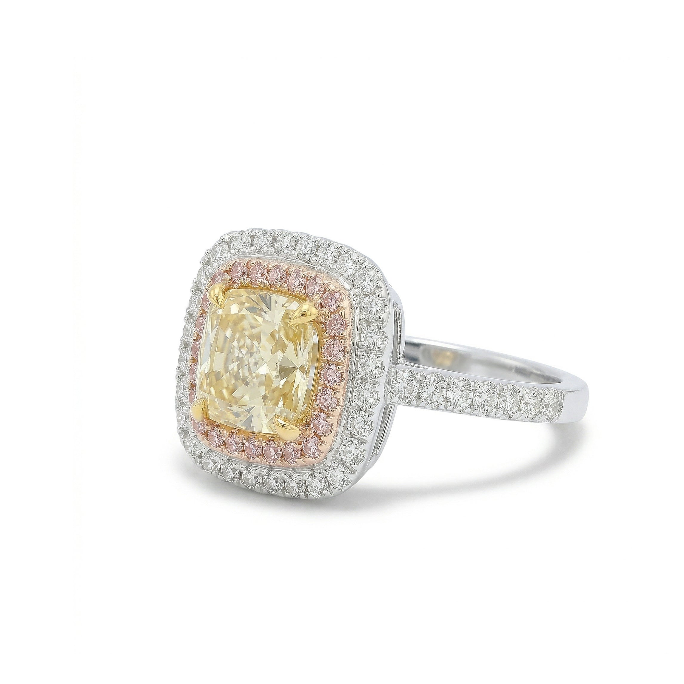 Natural Yellow Cushion Diamond Halo Ring | GIA Certified product image 2