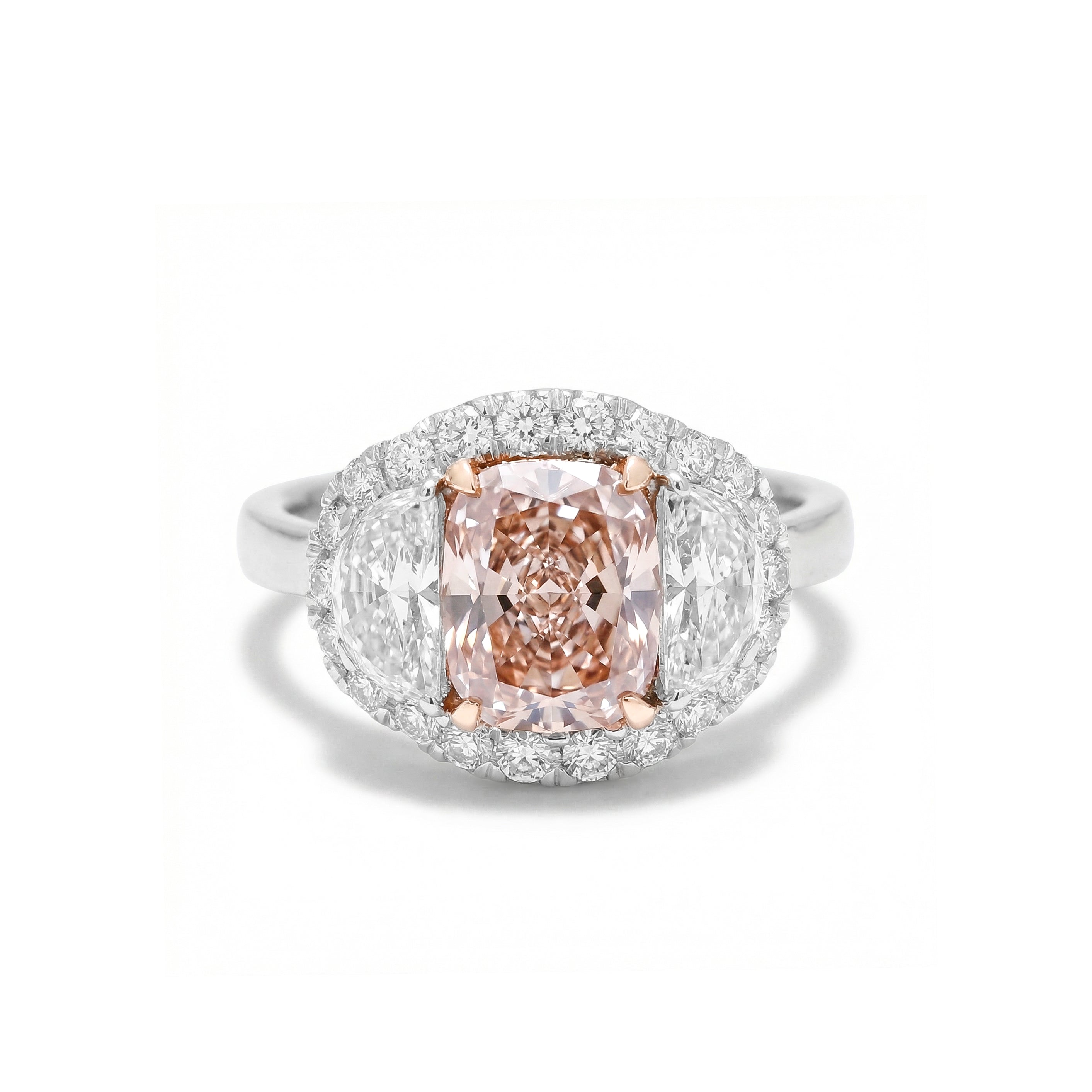 Natural Pink Cushion Diamond Three Stone Ring | GIA Certified product image 1