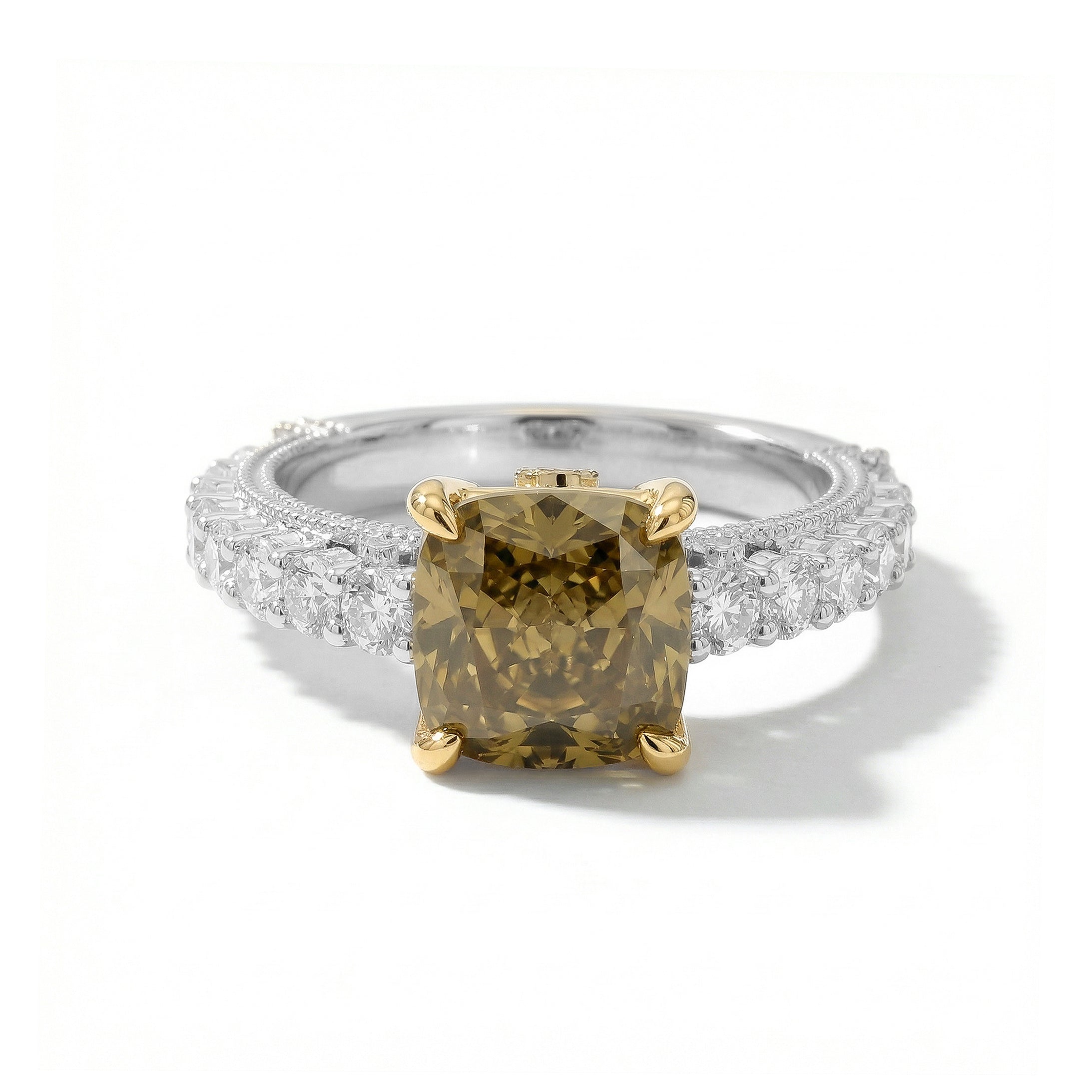 Natural Yellow Cushion Diamond Halo Ring | GIA Certified product image 1