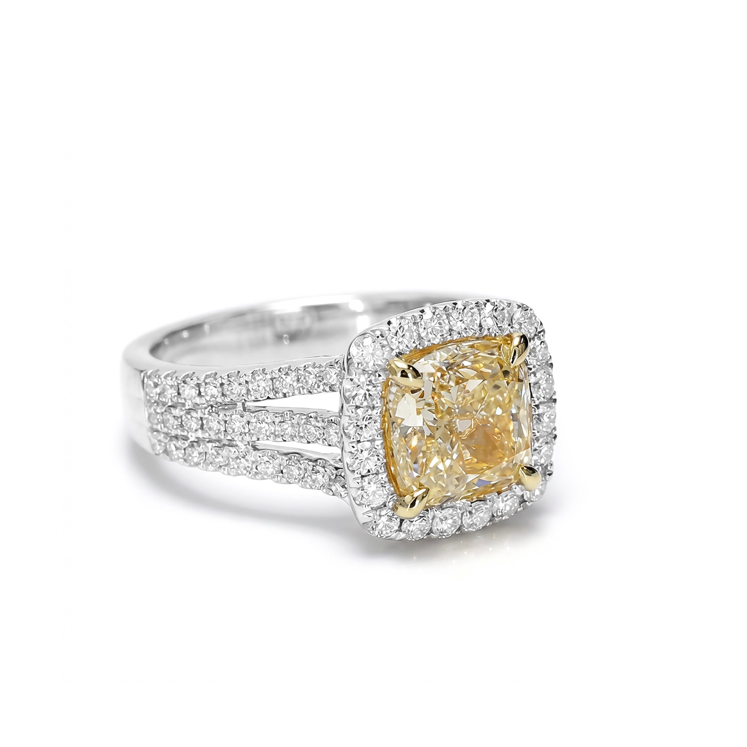 Natural Yellow Cushion Diamond Halo Ring | GIA Certified product image 2