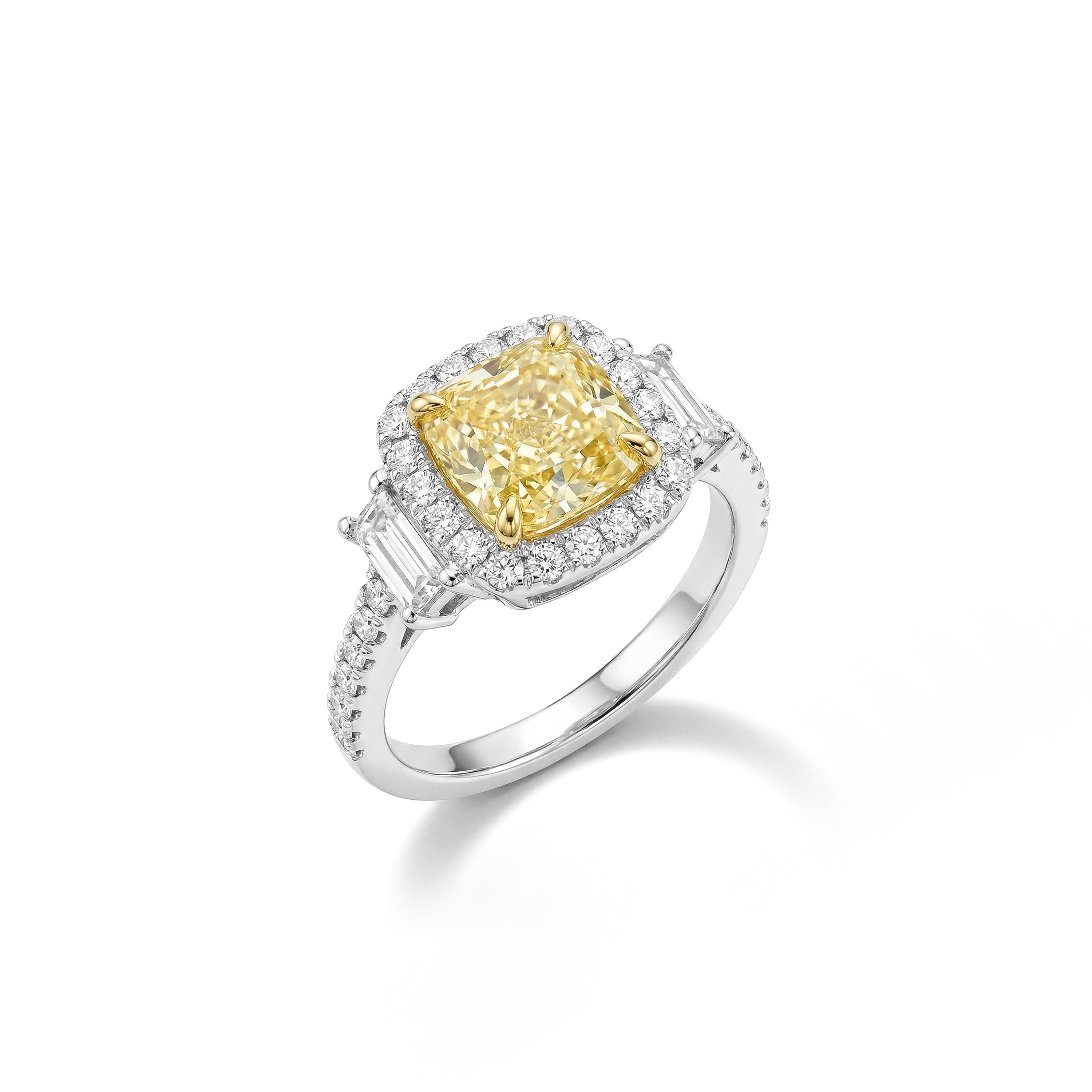 Natural Yellow Cushion Diamond Halo Ring | GIA Certified product image 2