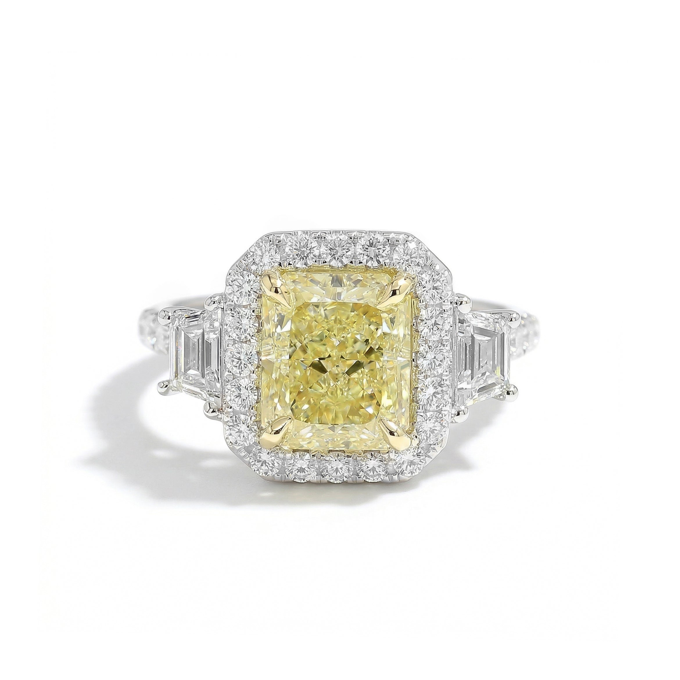 Natural Yellow Radiant Diamond Three Stone Ring | GIA Certified product image 1
