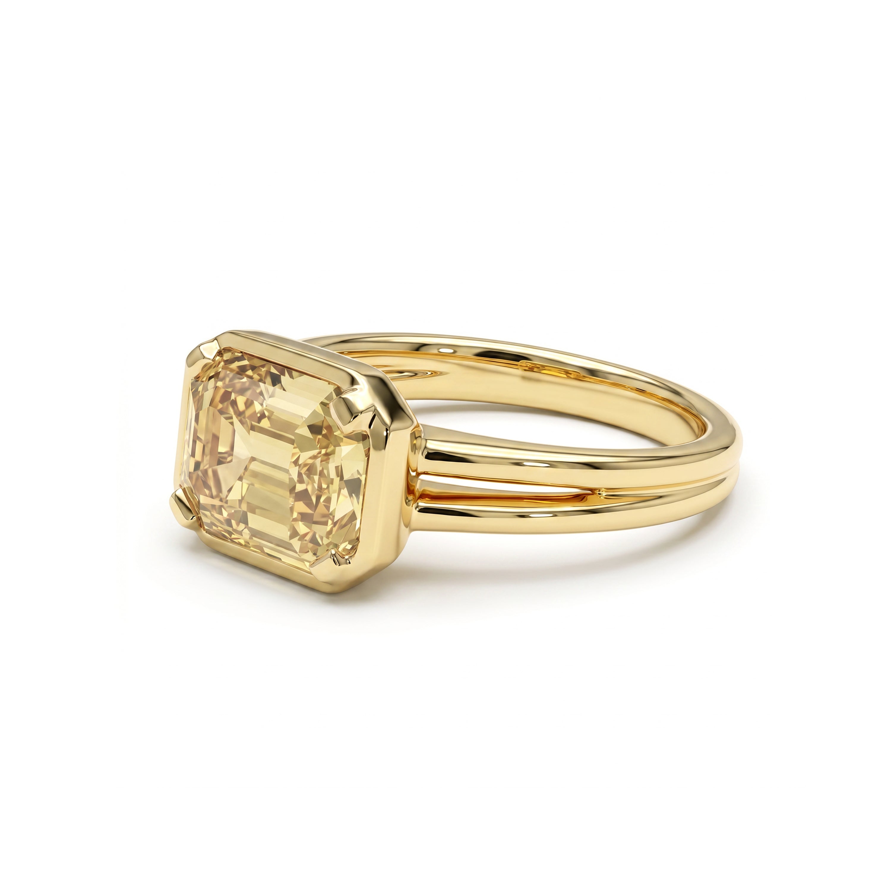 Natural Yellow Baguette Diamond Bezel Ring | GIA Certified