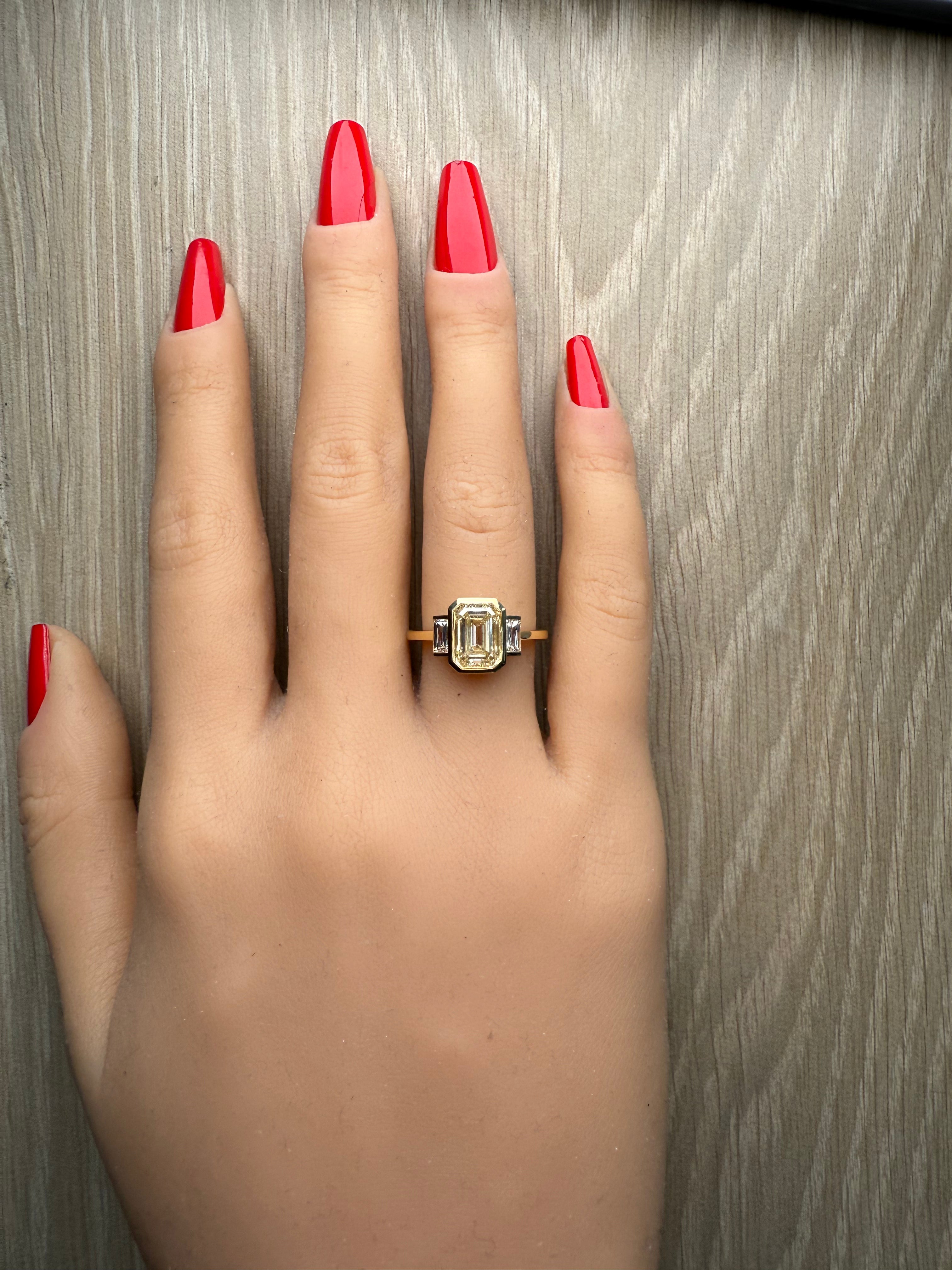 Natural Yellow Emerald Diamond Ring Gia Certified
