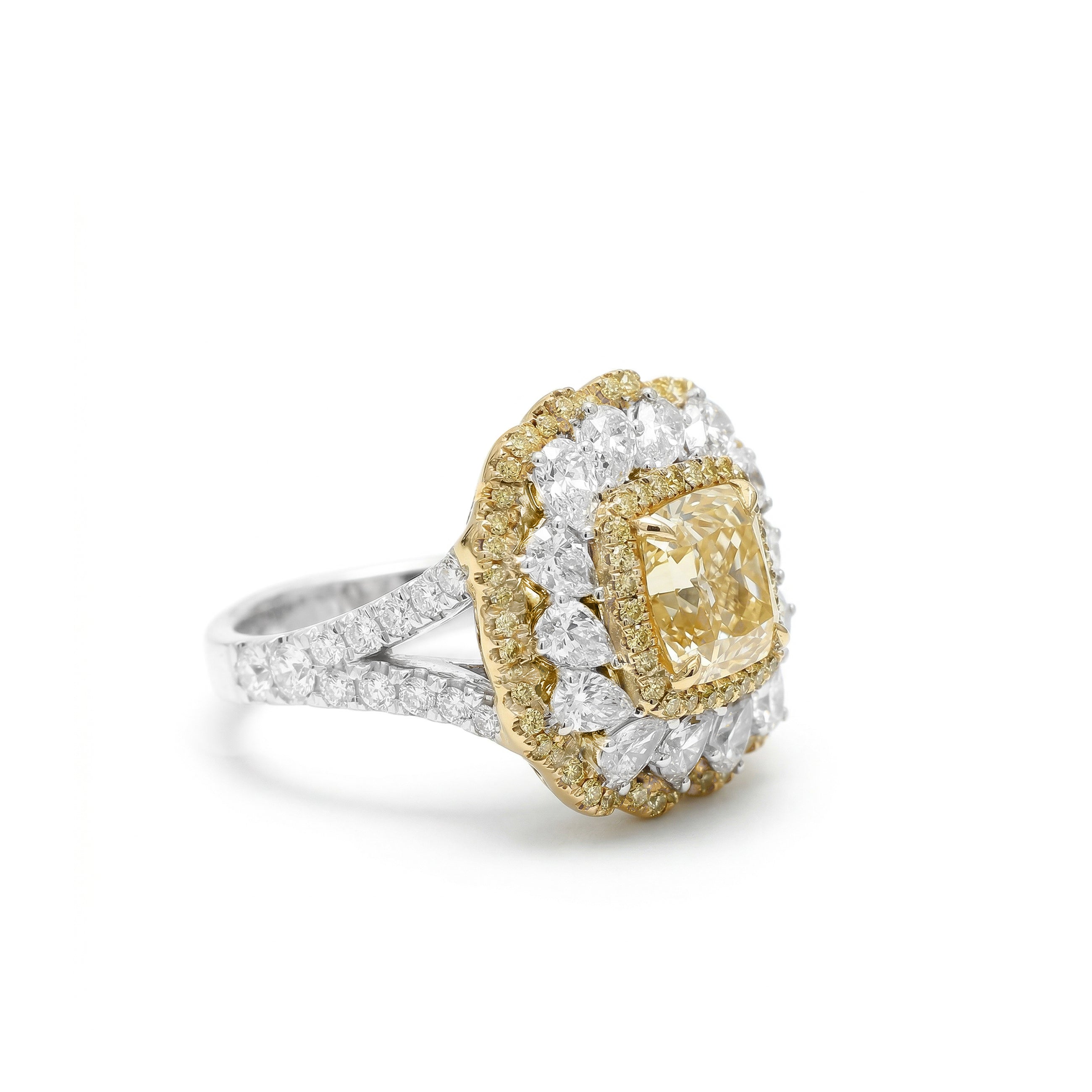 Natural Yellow Cushion Diamond Halo Ring | GIA Certified product image 2