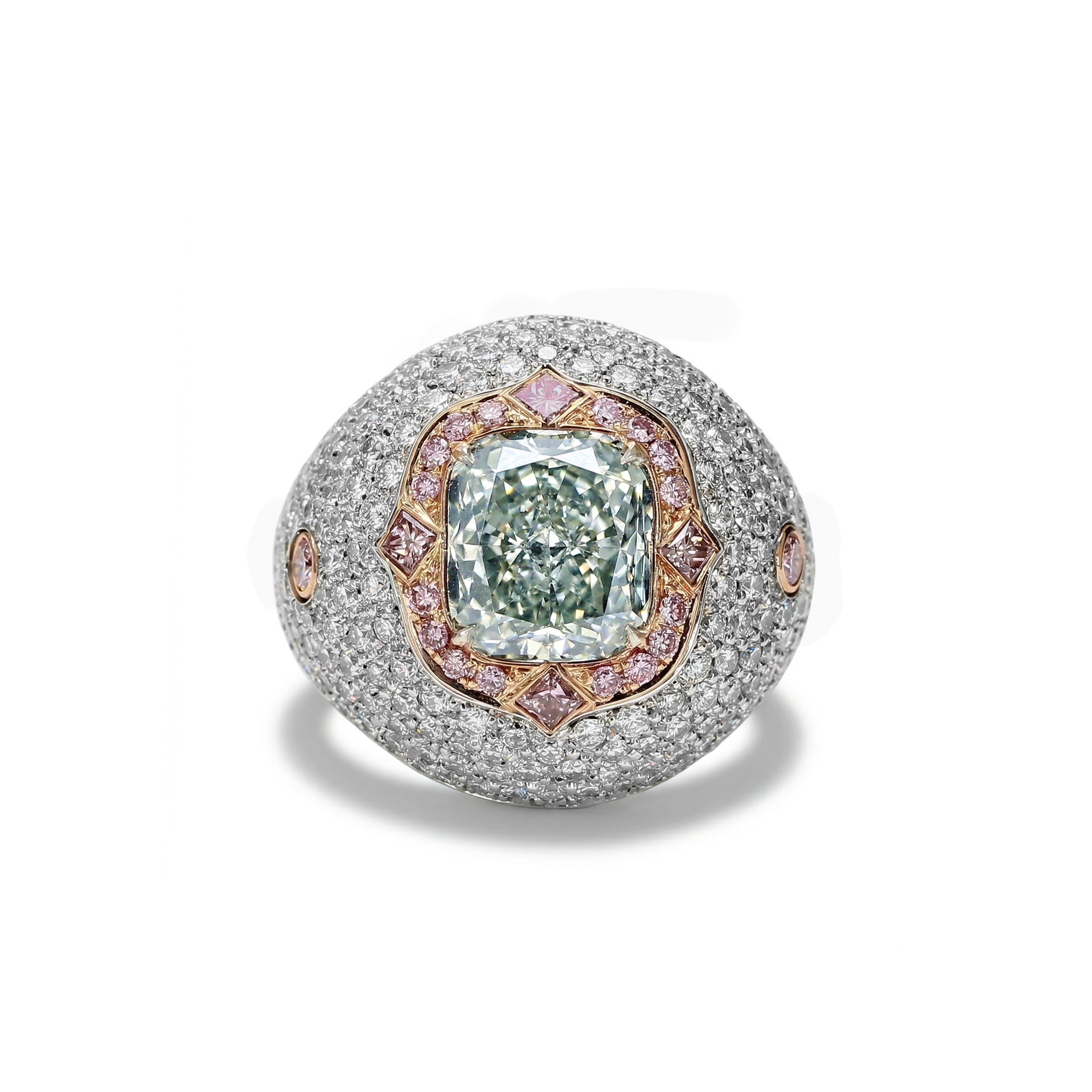 Natural Green Cushion Diamond Pavé Ring | GIA Certified product image 1