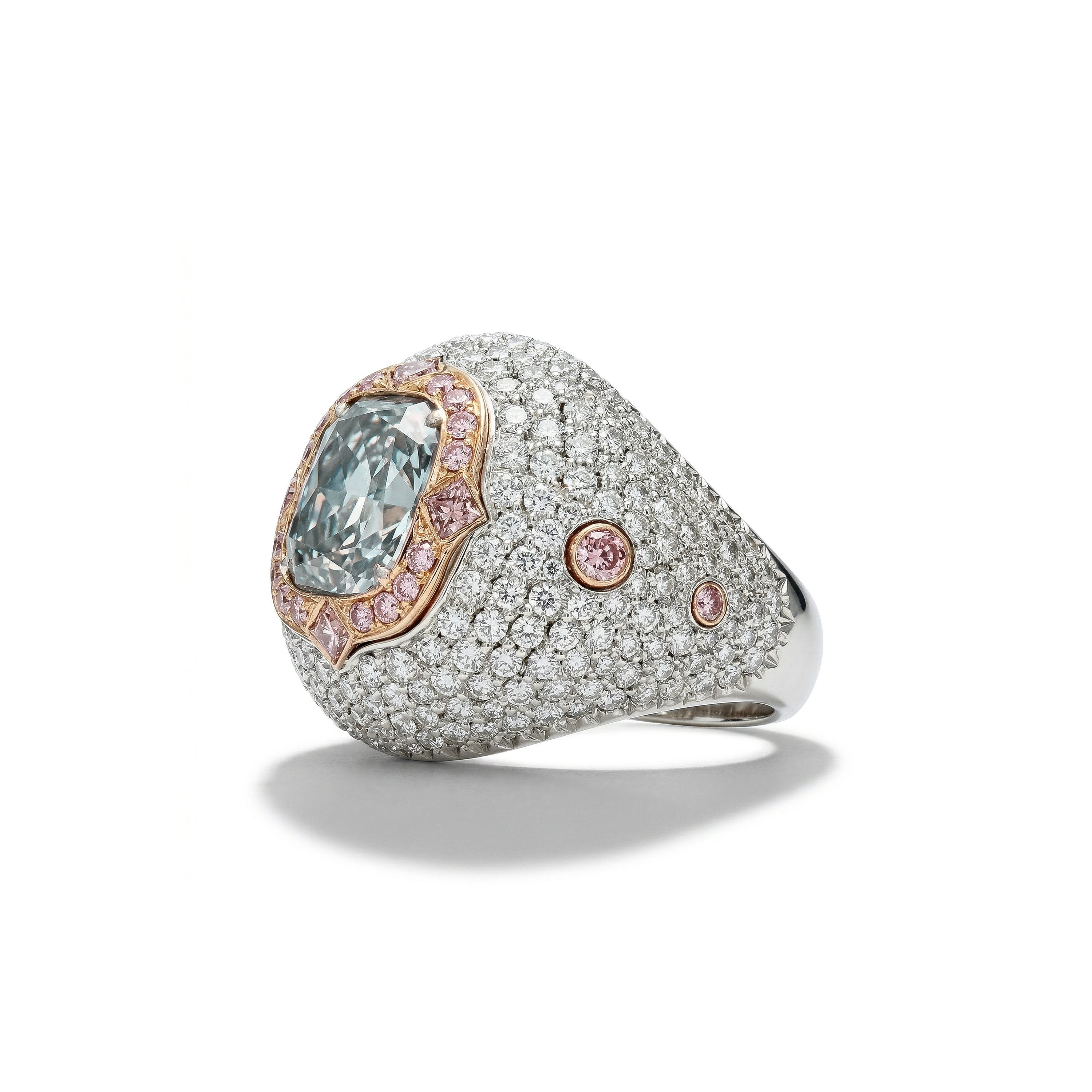 Natural Green Cushion Diamond Pavé Ring | GIA Certified product image 2