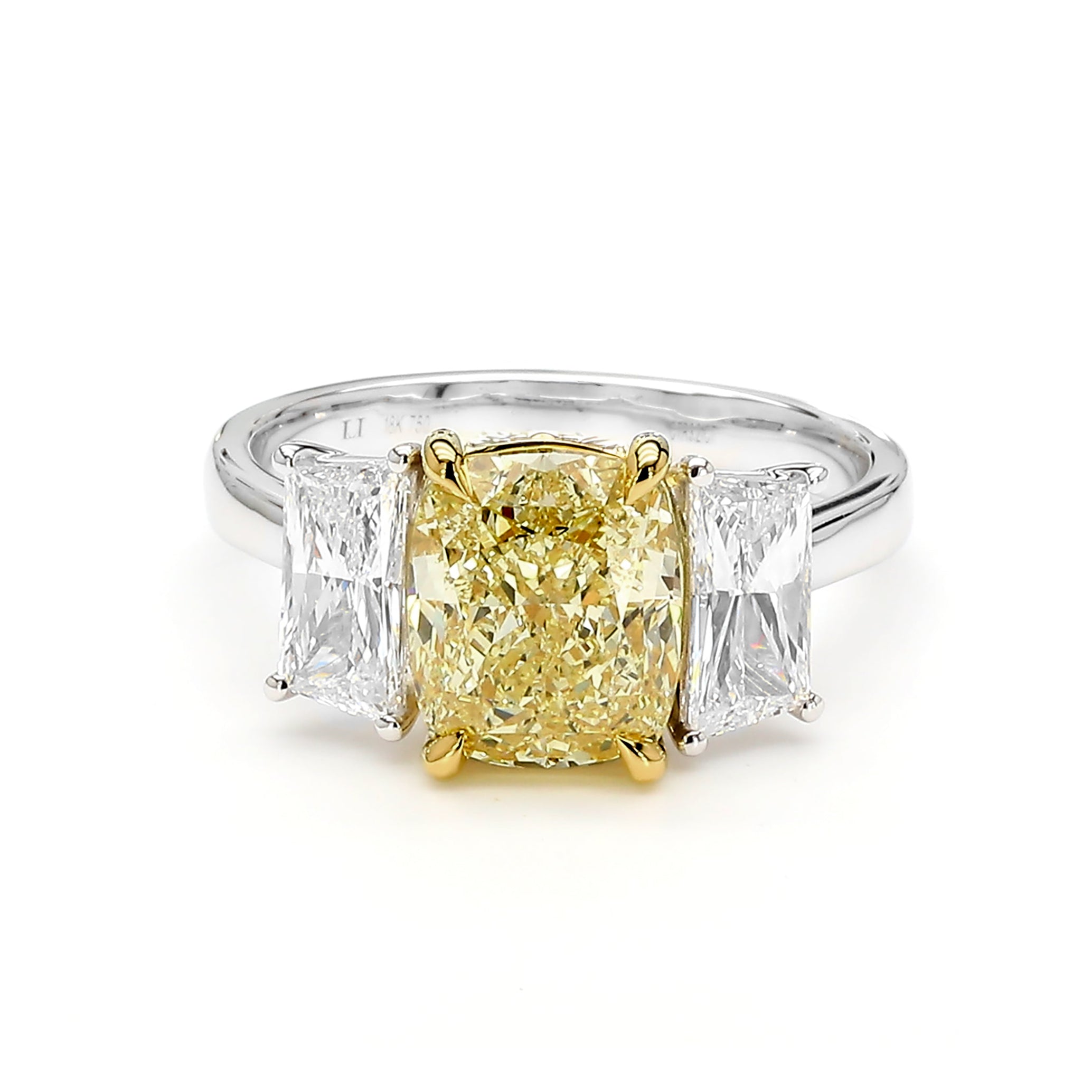 Natural Yellow Cushion Diamond Three Stone Ring | GIA Certified product image 1