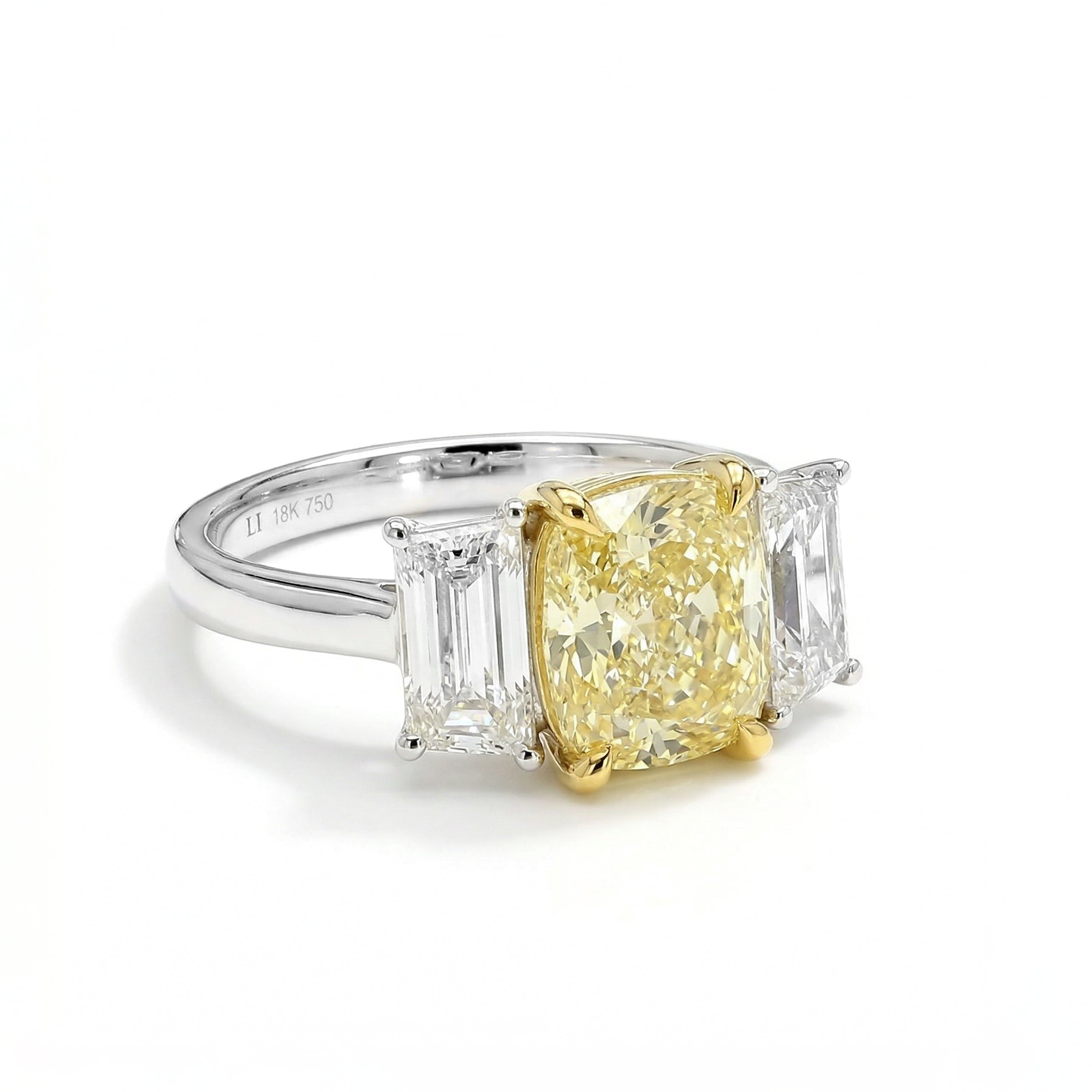 Natural Yellow Cushion Diamond Three Stone Ring | GIA Certified product image 2