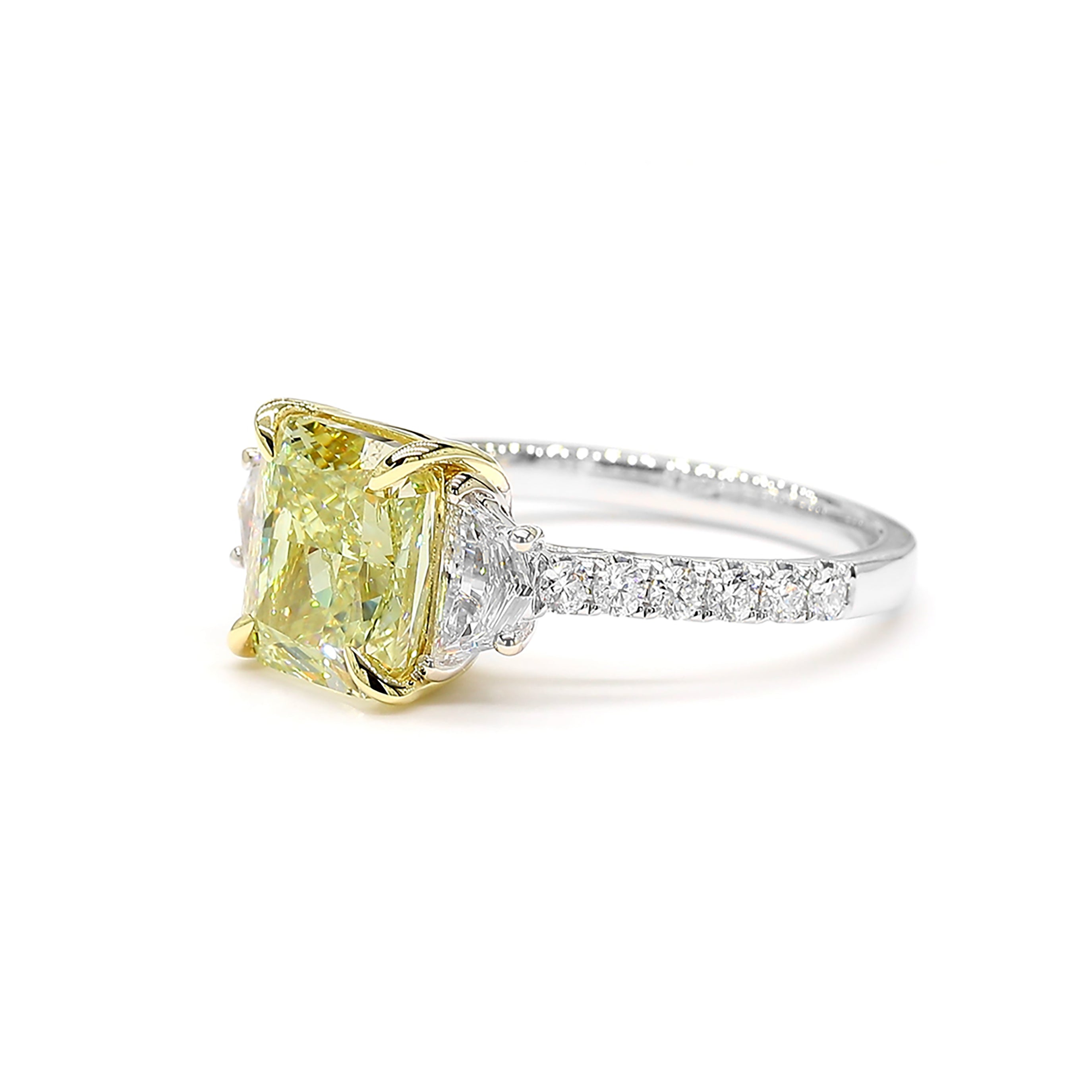 Natural Green Radiant Diamond Three Stone Ring | GIA Certified product image 2