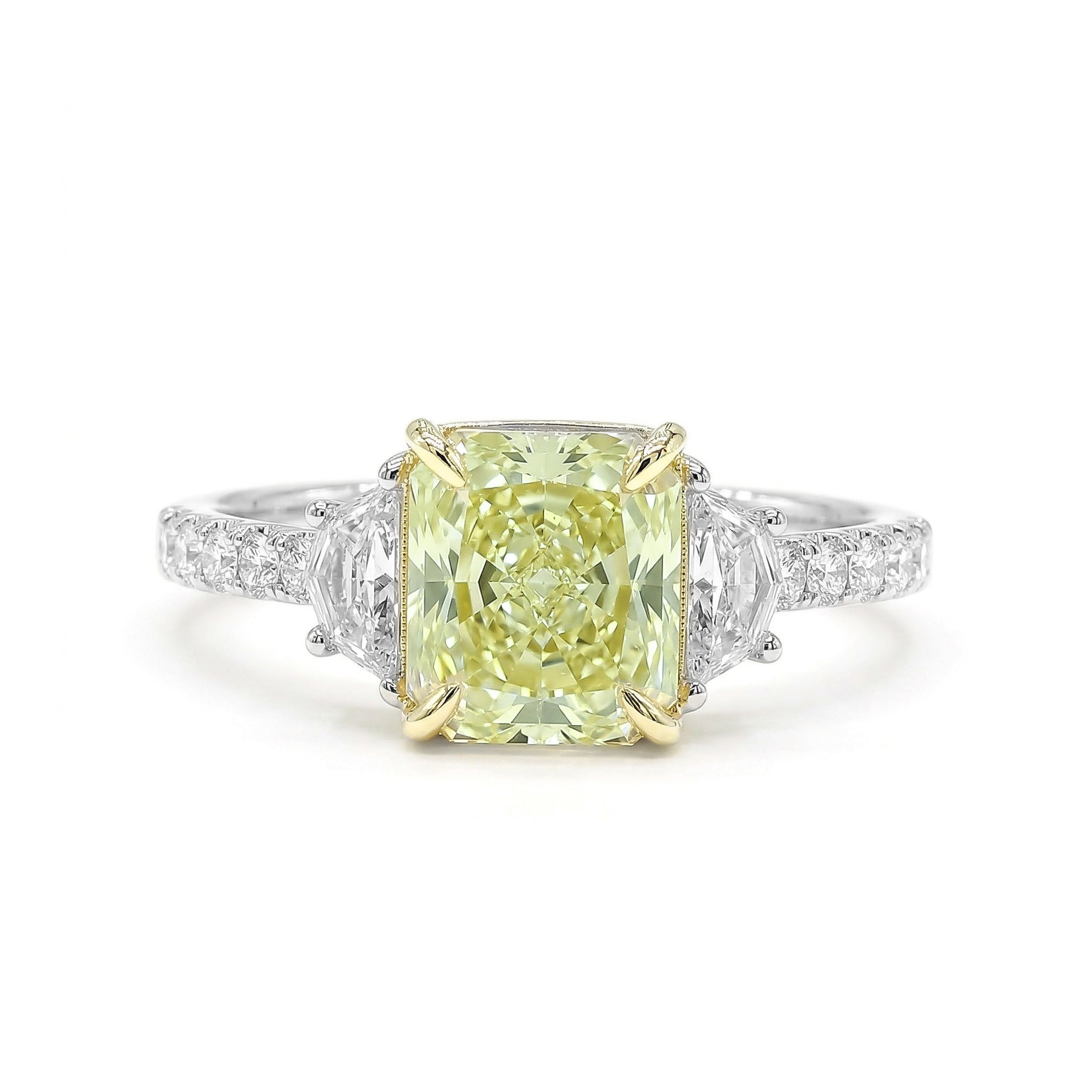 Natural Green Radiant Diamond Three Stone Ring | GIA Certified product image 1