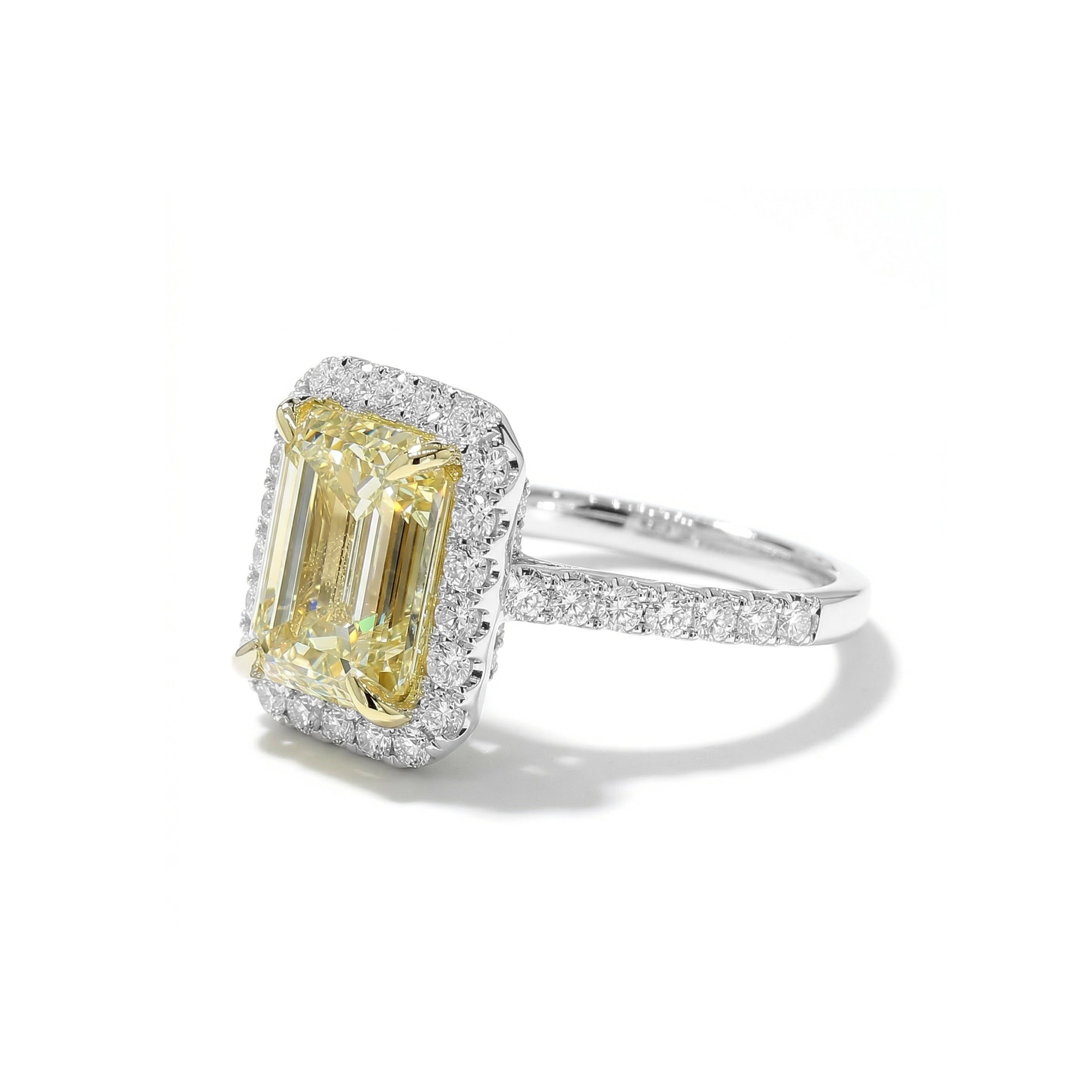 Natural Yellow Emerald Cut Diamond Halo Ring | GIA Certified product image 2