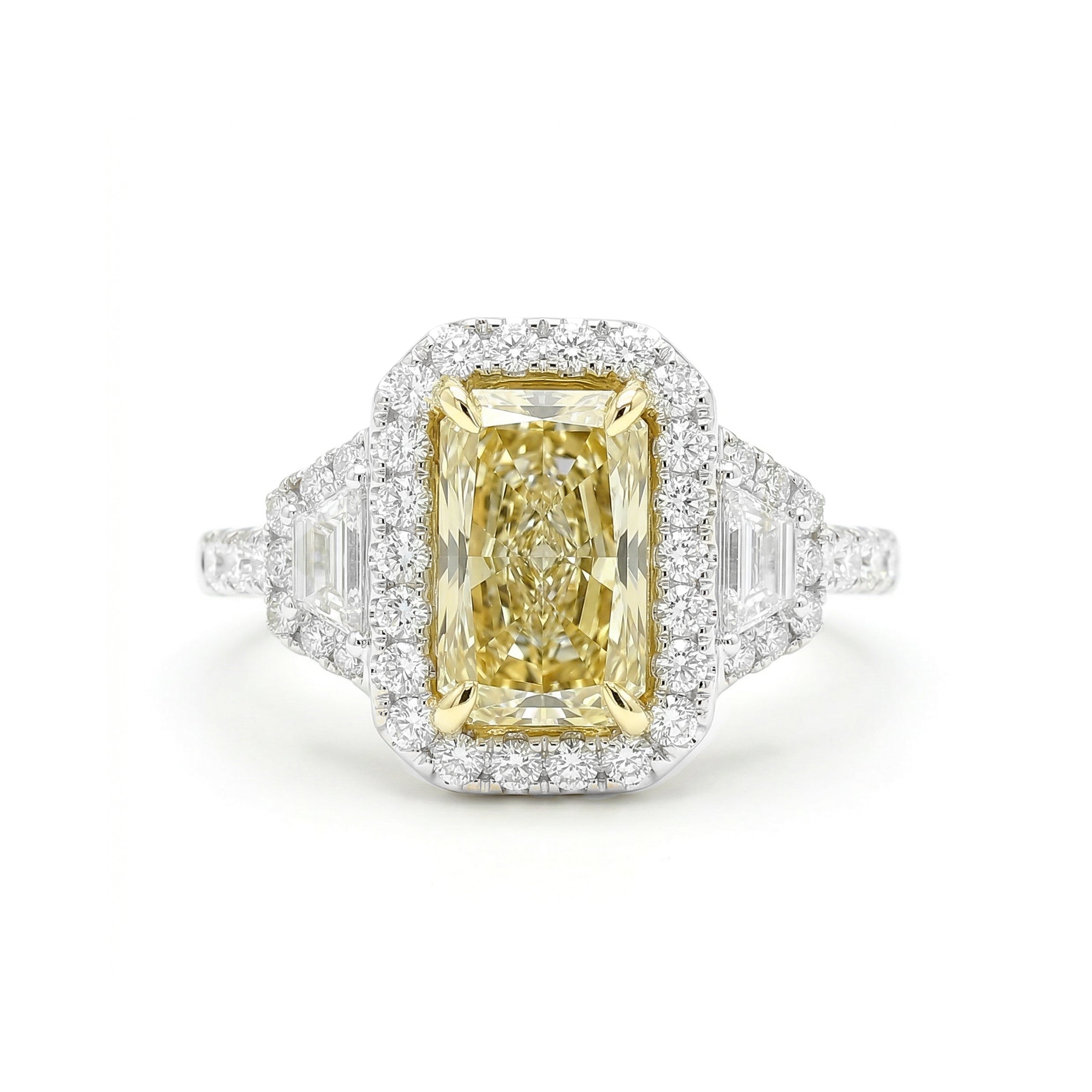 Natural Yellow Radiant Diamond Halo Ring | GIA Certified product image 1