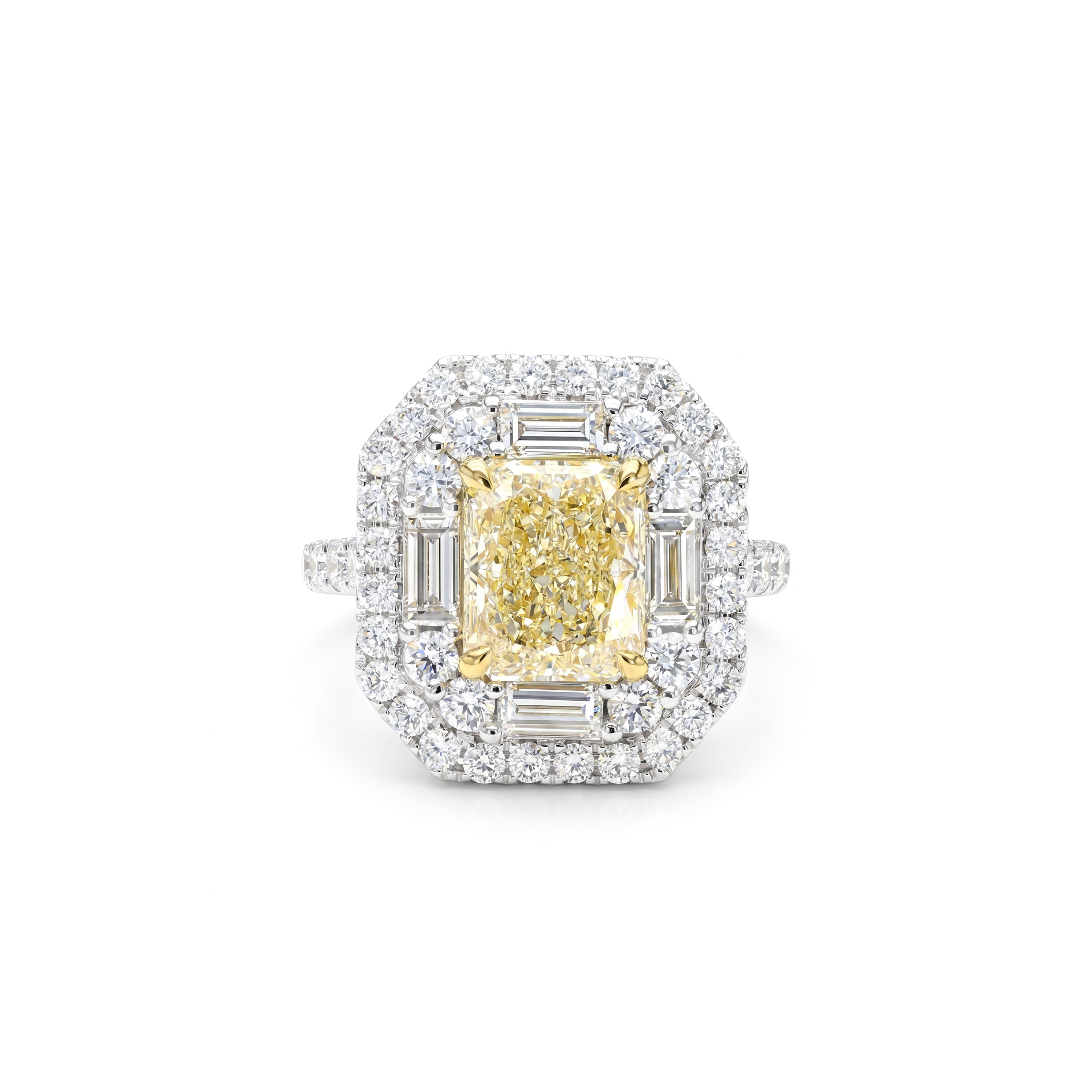 Natural Yellow Radiant Diamond Halo Ring | GIA Certified