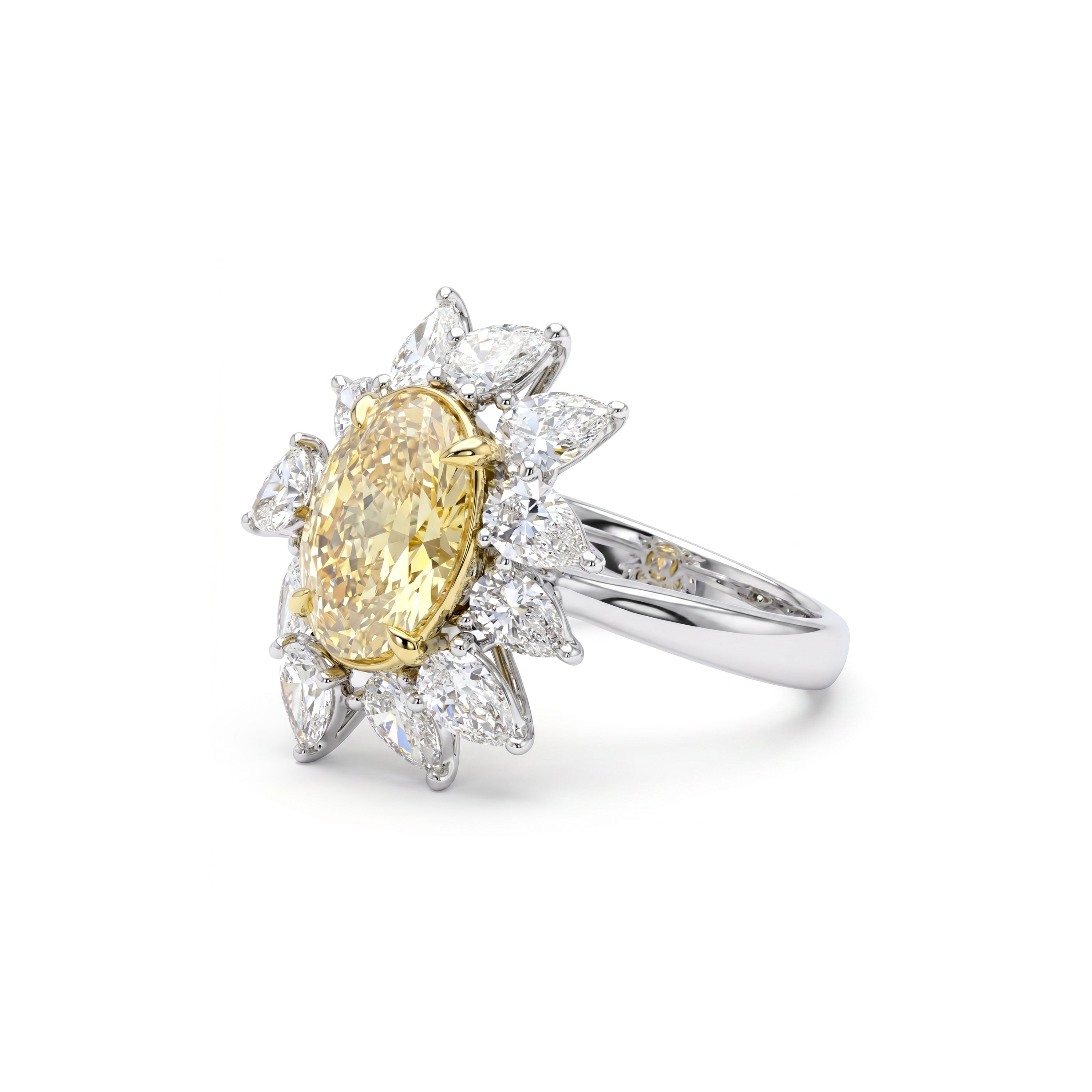 Natural Yellow Diamond Sunburst Ring | GIA Certified