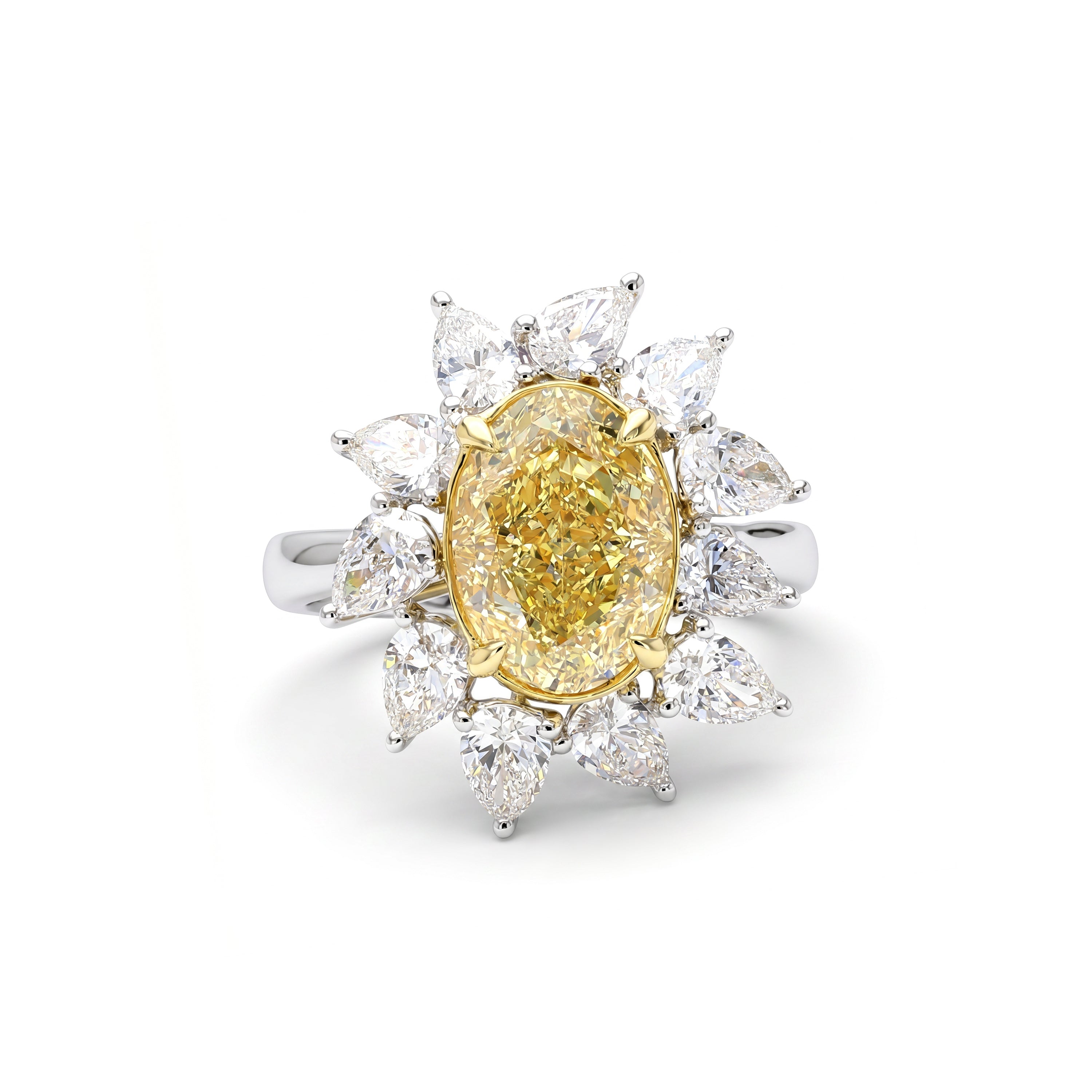 Natural Yellow Diamond Sunburst Ring | GIA Certified