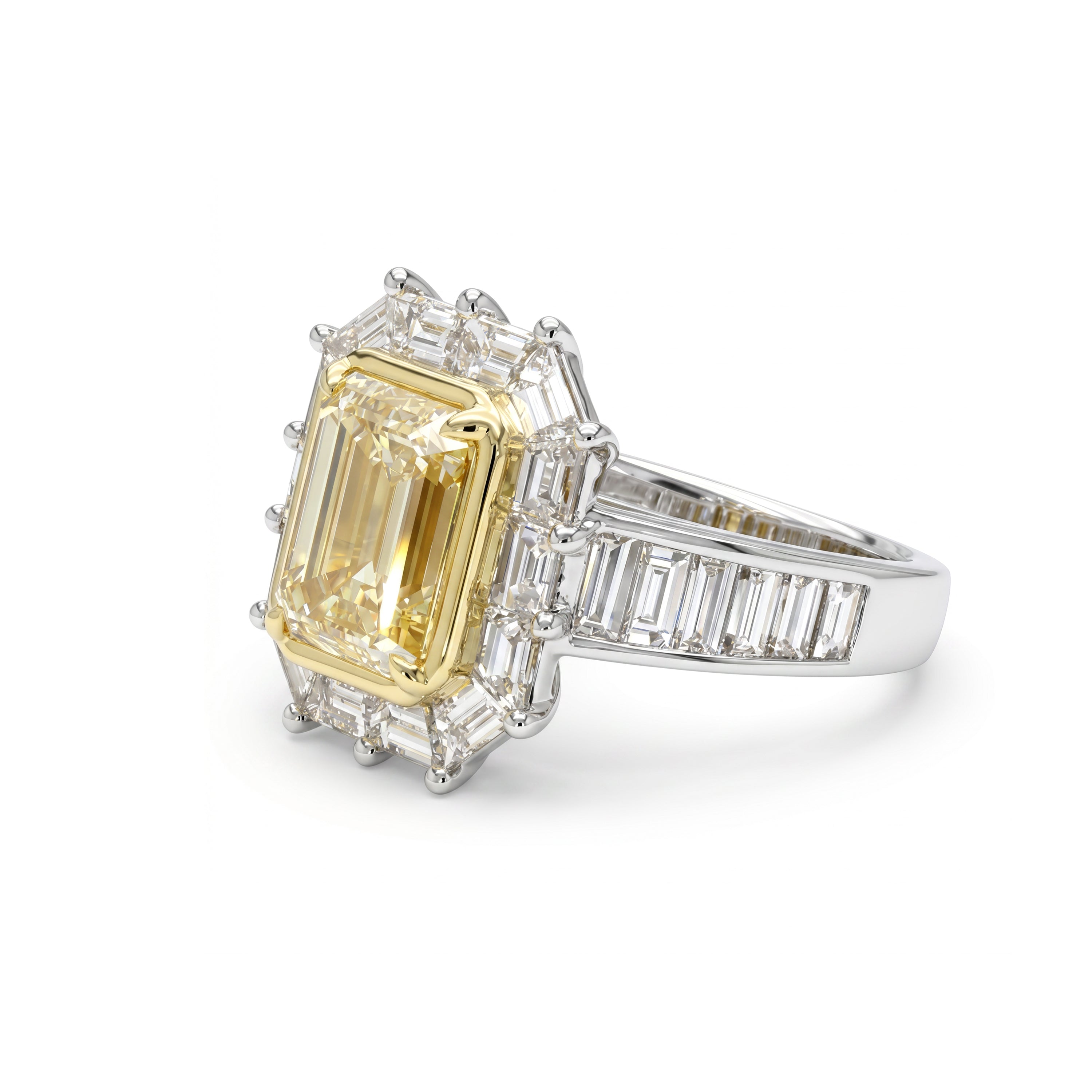 Natural Yellow Emerald Cut Diamond Halo Ring | GIA Certified