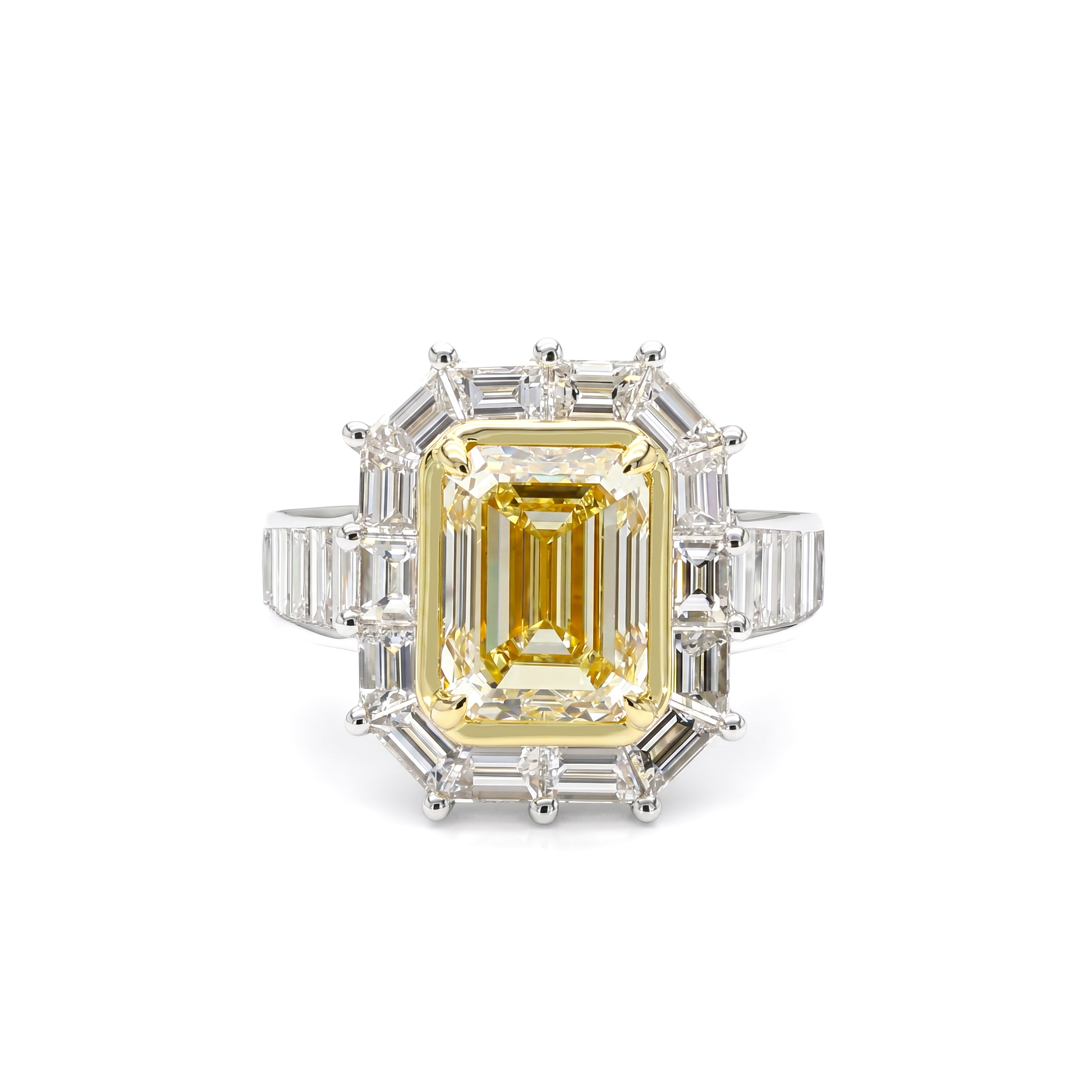 Natural Yellow Emerald Cut Diamond Halo Ring | GIA Certified