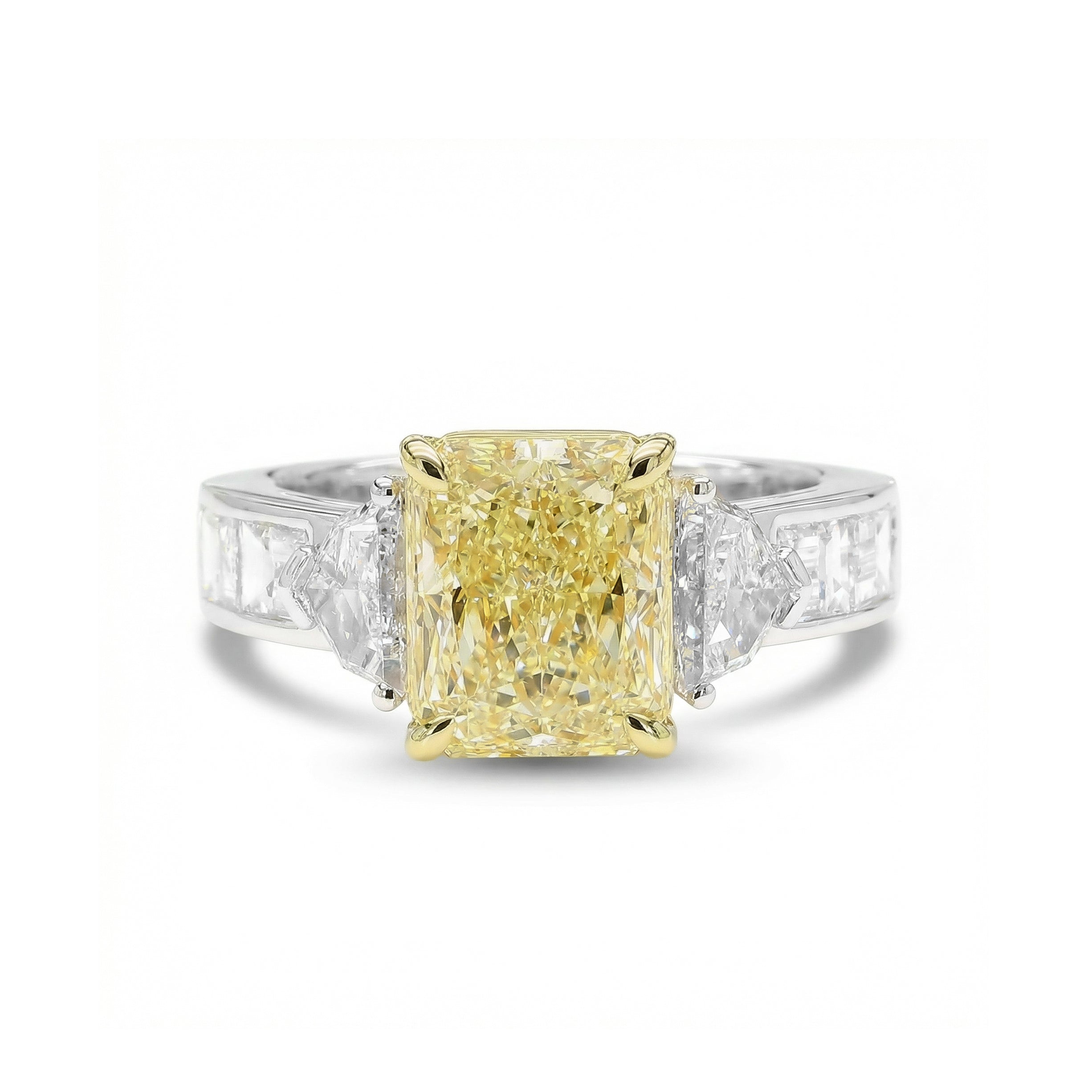 Natural Yellow Radiant Diamond Three Stone Ring | GIA Certified product image 1