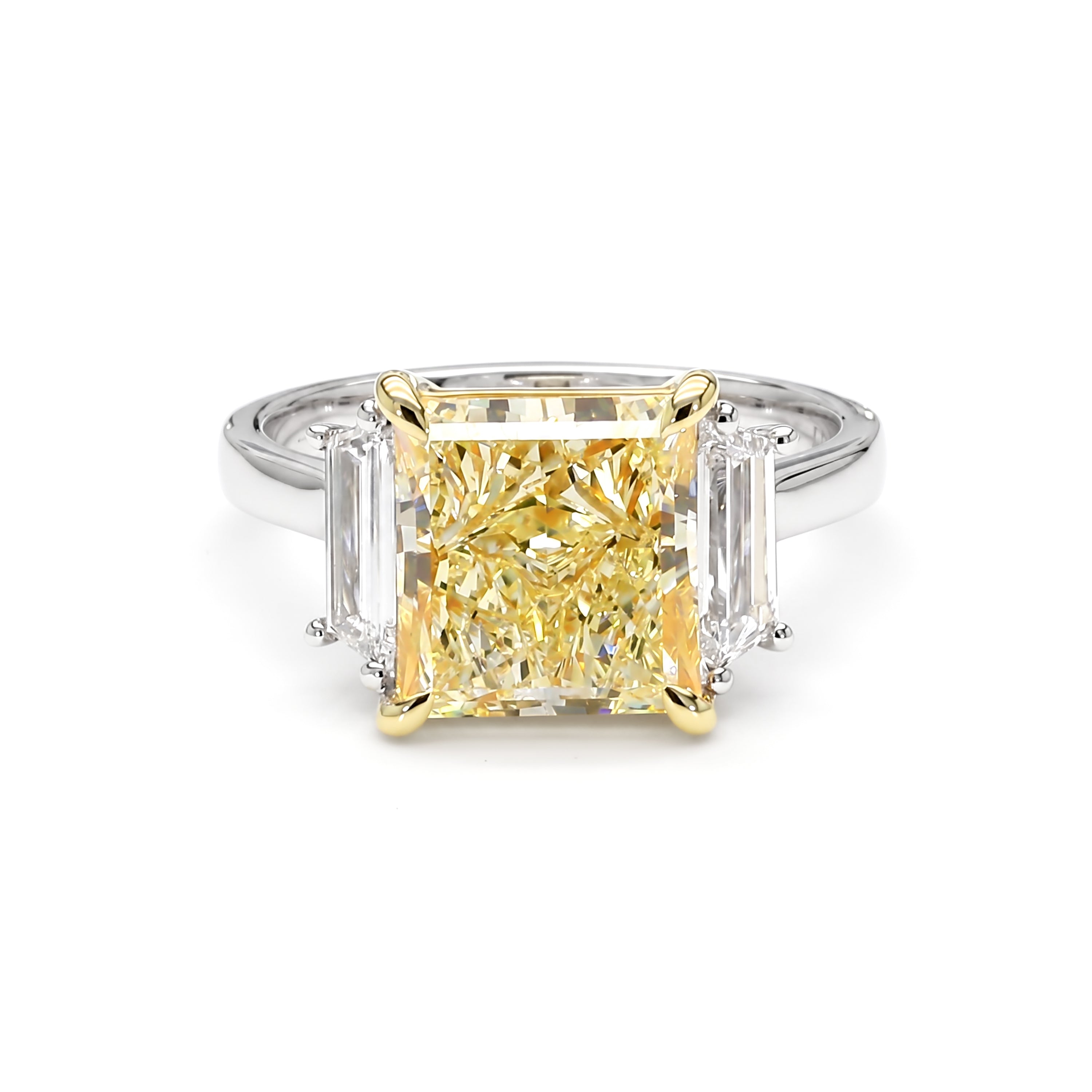 Natural Yellow Princess Diamond Three Stone Ring | GIA CERTIFIED
