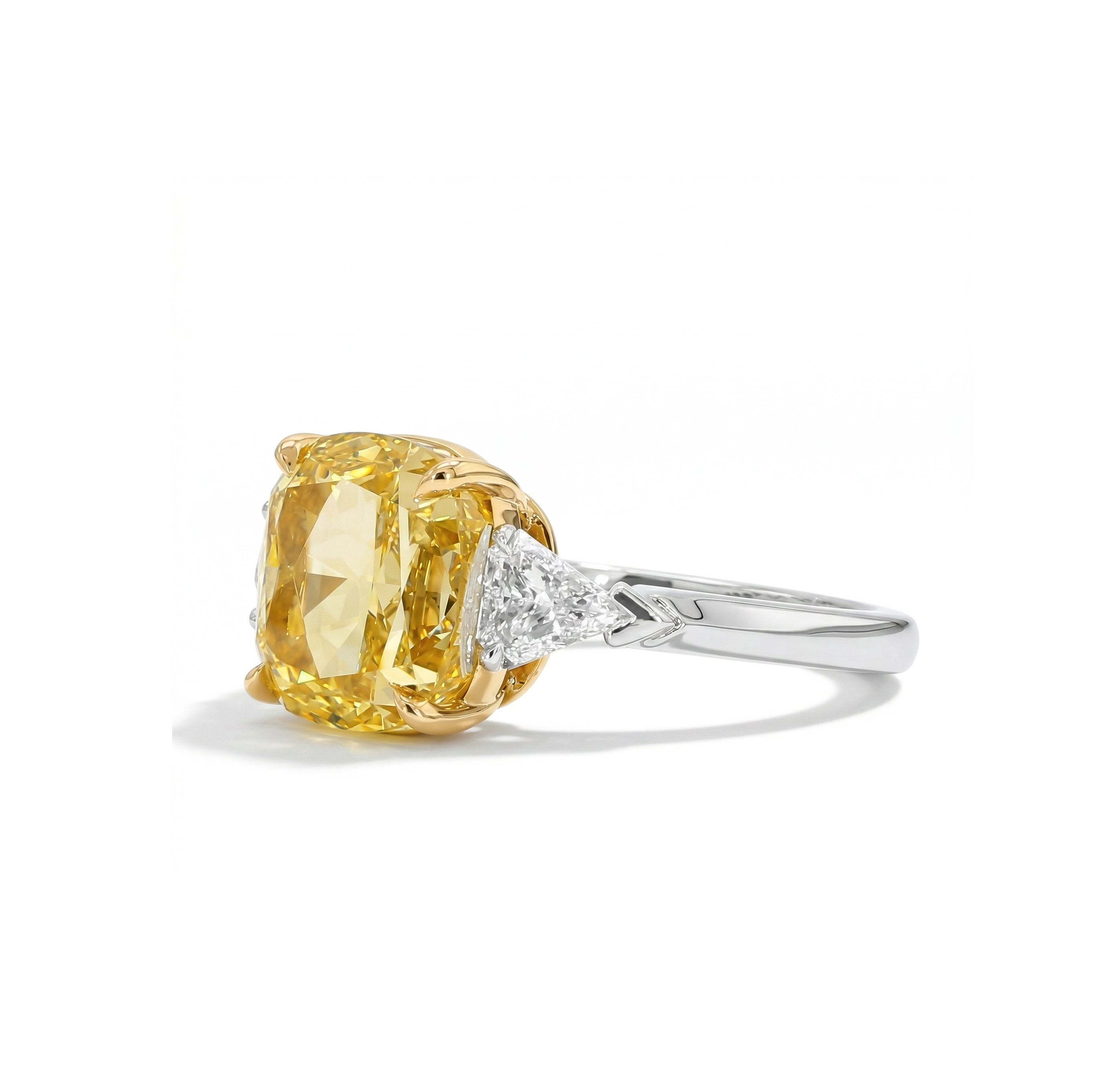 Natural Yellow Cushion Diamond Three Stone Ring | GIA Certified product image 2