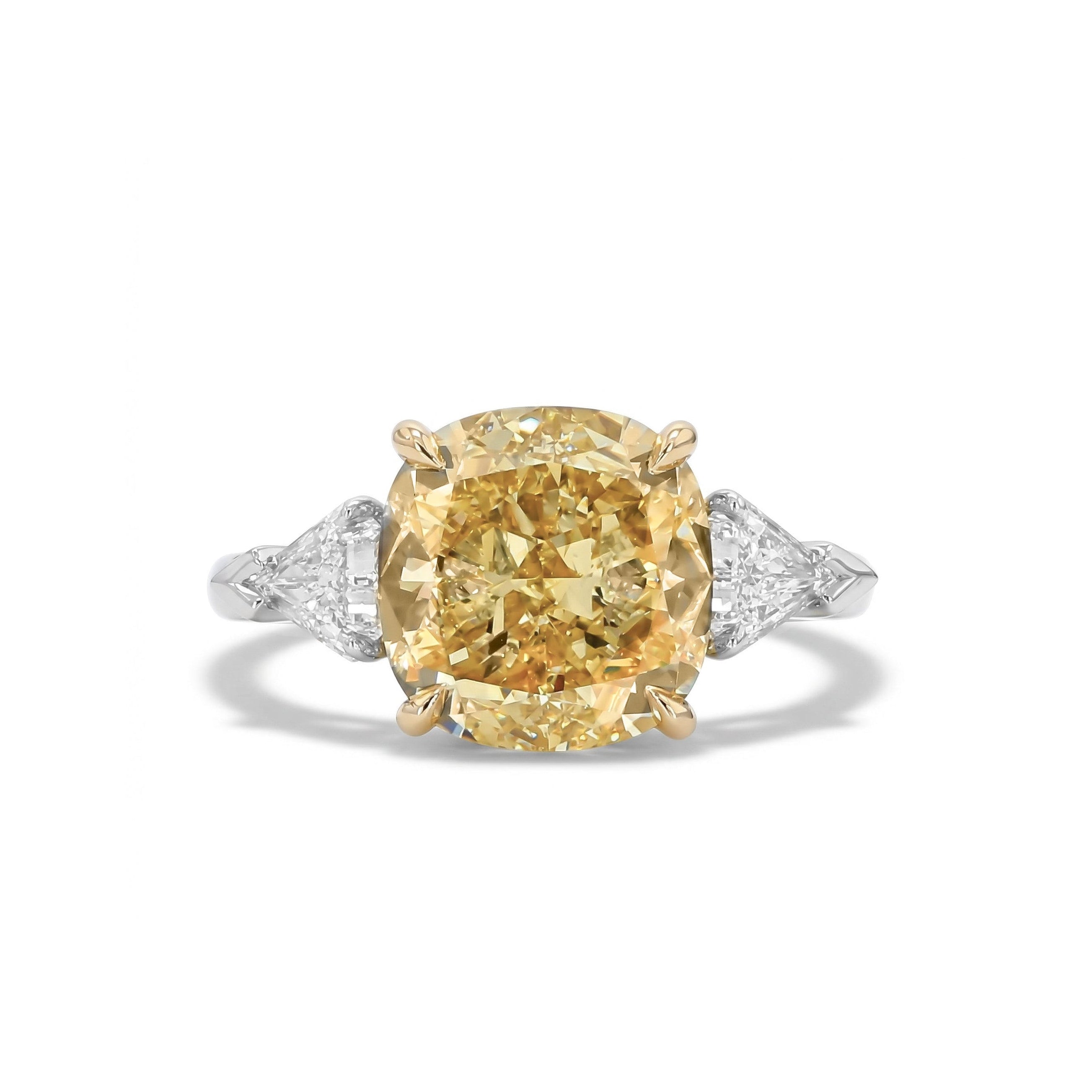 Natural Yellow Cushion Diamond Three Stone Ring | GIA Certified product image 1