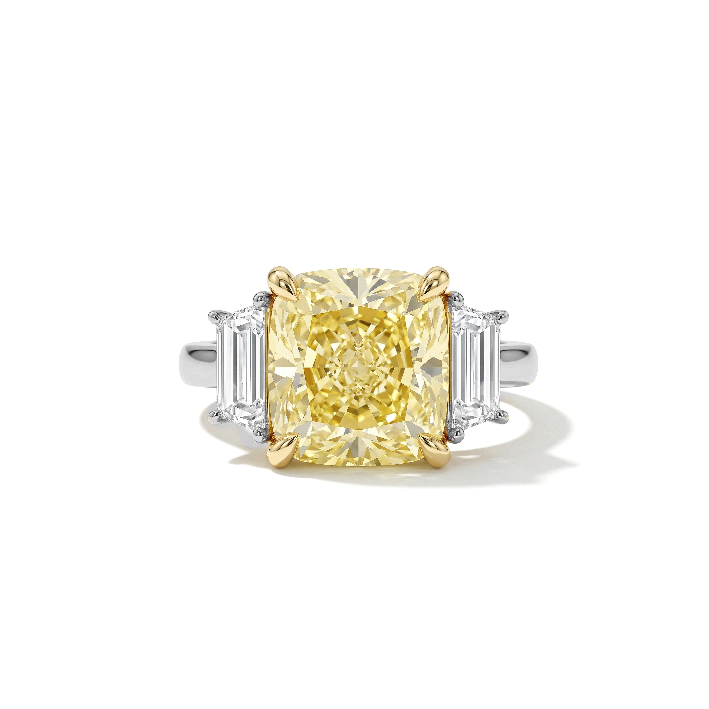 Natural Yellow Cushion Diamond Three Stone Ring | GIA Certified product image 1