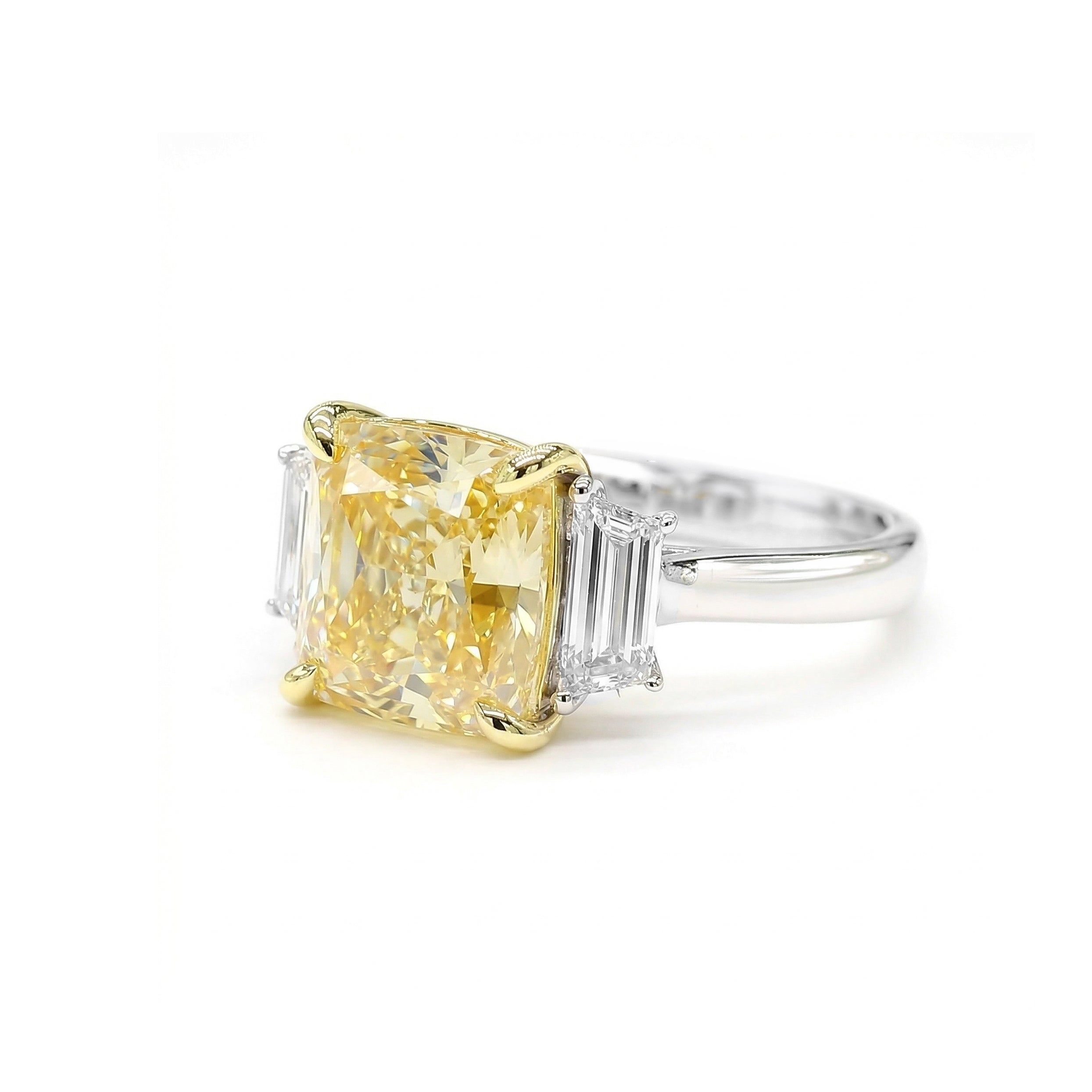 Natural Yellow Cushion Diamond Three Stone Ring | GIA Certified product image 2