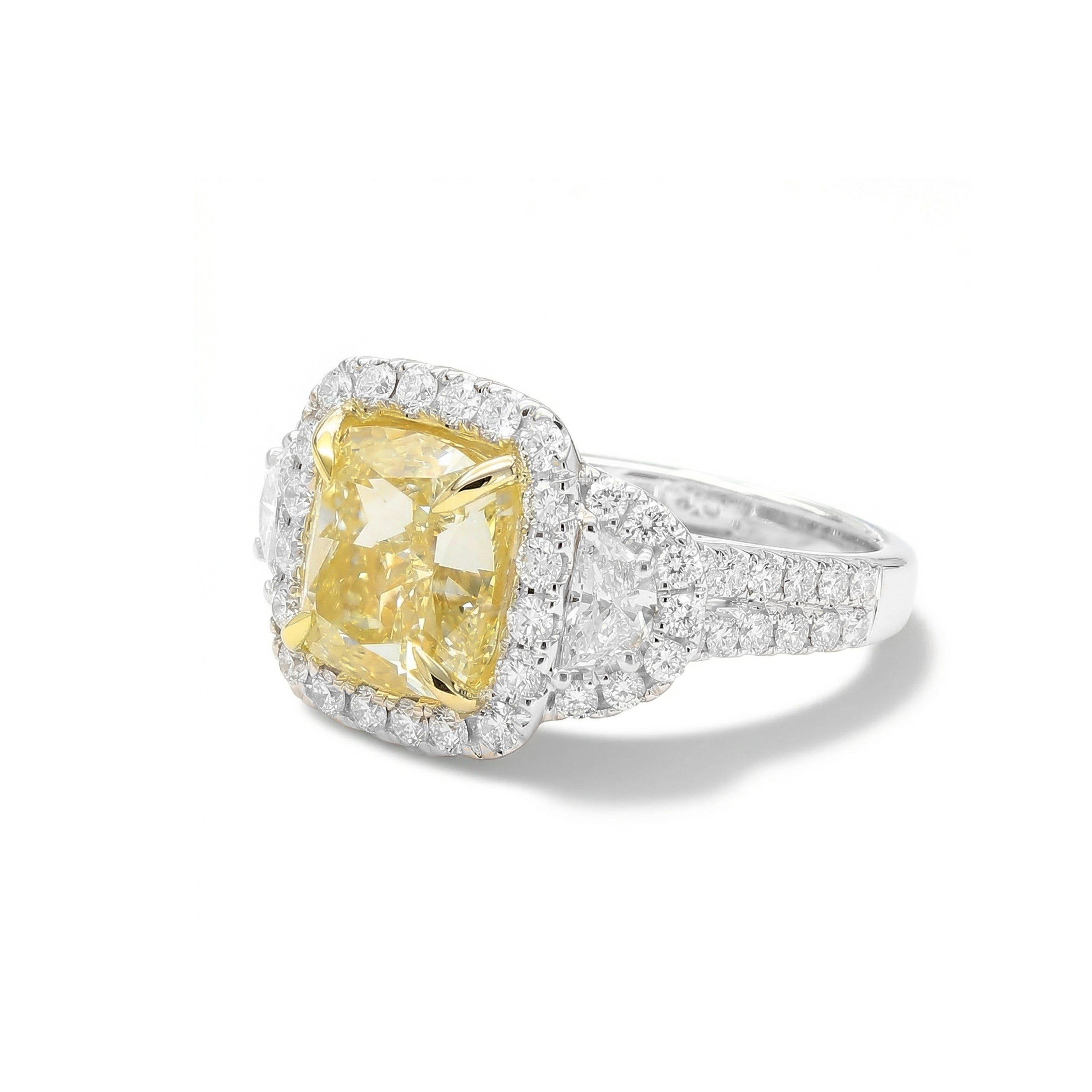 Natural Yellow Cushion Diamond Halo Ring | GIA Certified product image 2