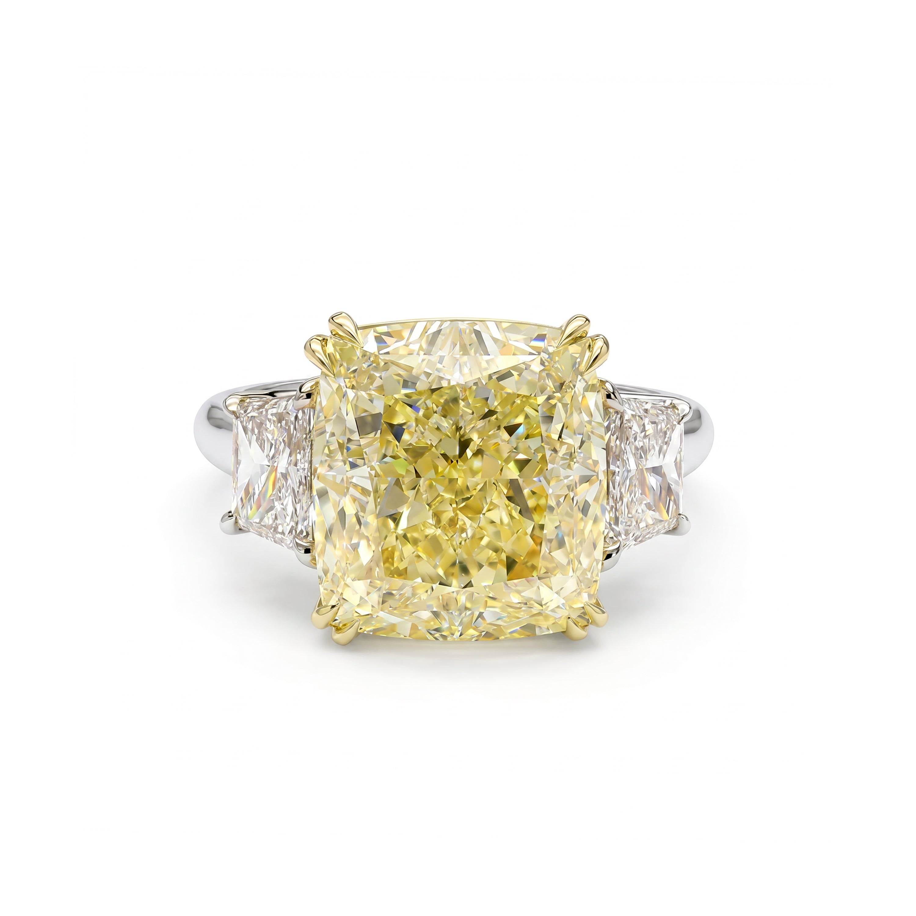 Natural 11.09 CT Yellow Cushion Diamond Three Stone Ring | GIA CERTIFIED