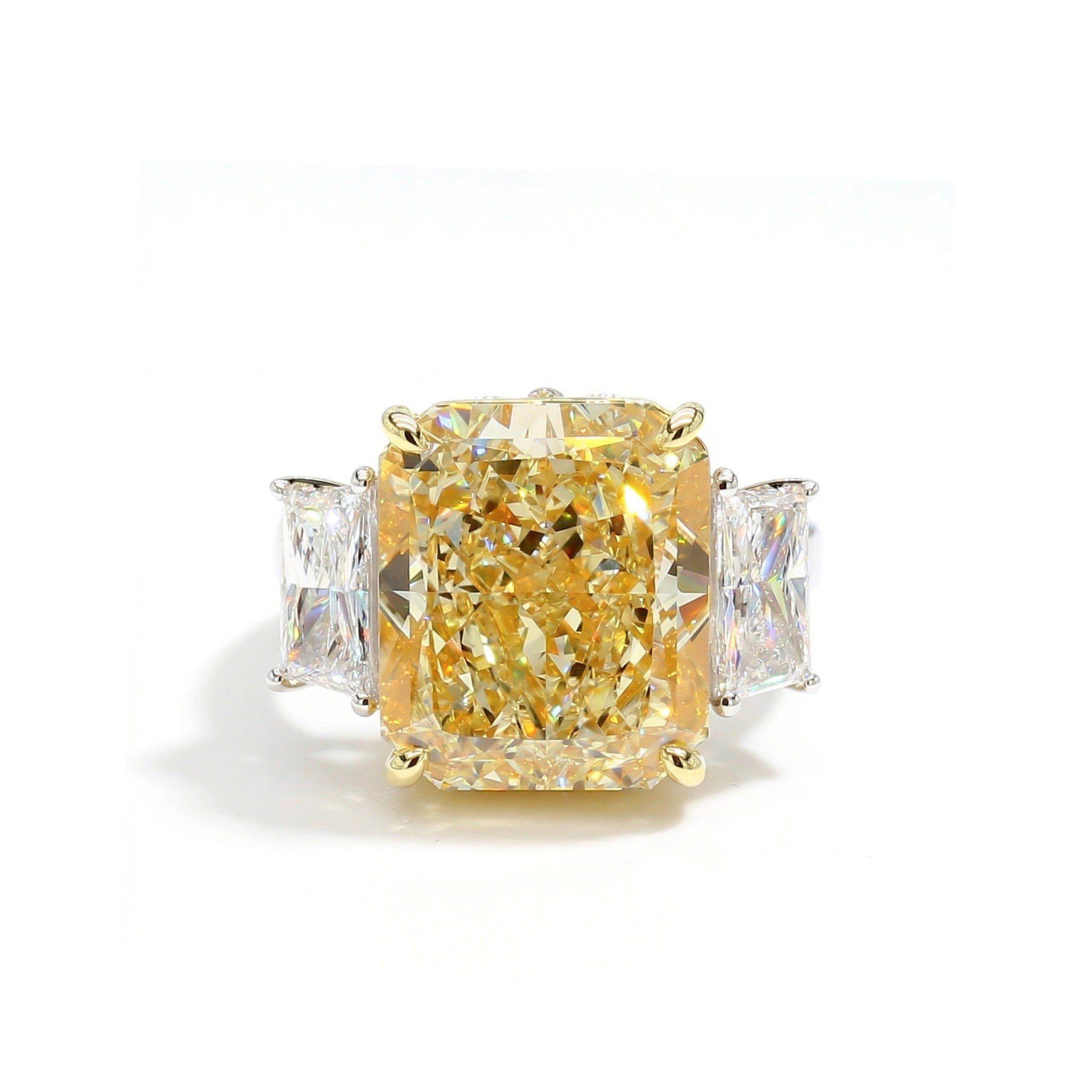Natural Yellow Radiant Diamond Three Stone Ring | GIA Certified product image 1